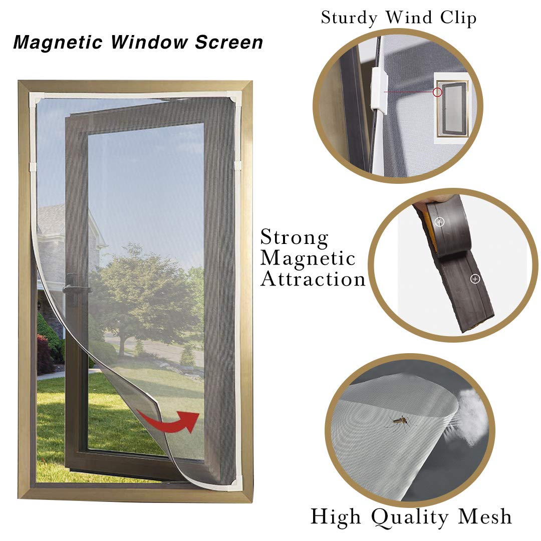 NeatiEase Adjustable DIY Magnetic Window Screen Max 55" H x 36" W(140cm x 92cm) Fits Any Size Smaller DIY Easy Installation (White)