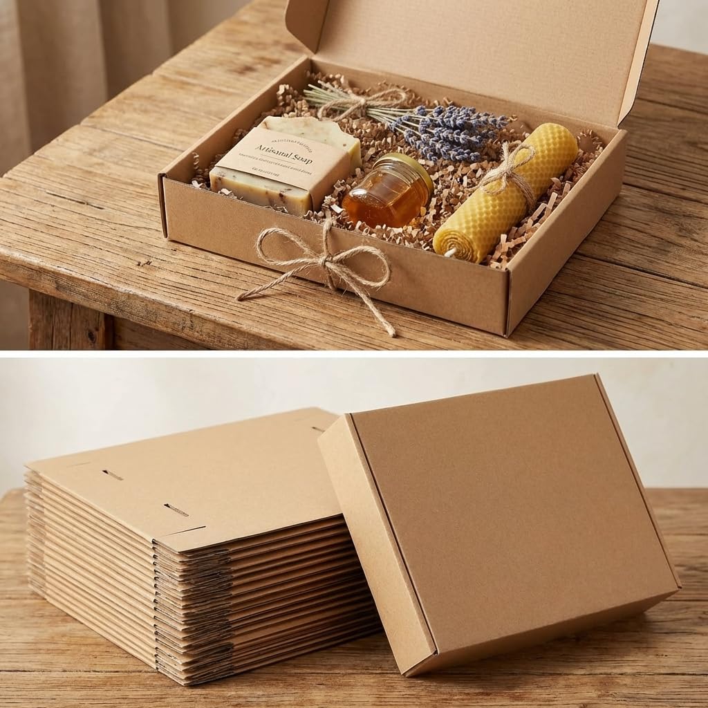 Pemtow 13x10x2 Shipping Boxes Set of 20, Brown Corrugated Cardboard Literature Mailer Box for Packaging, Mailing, Business