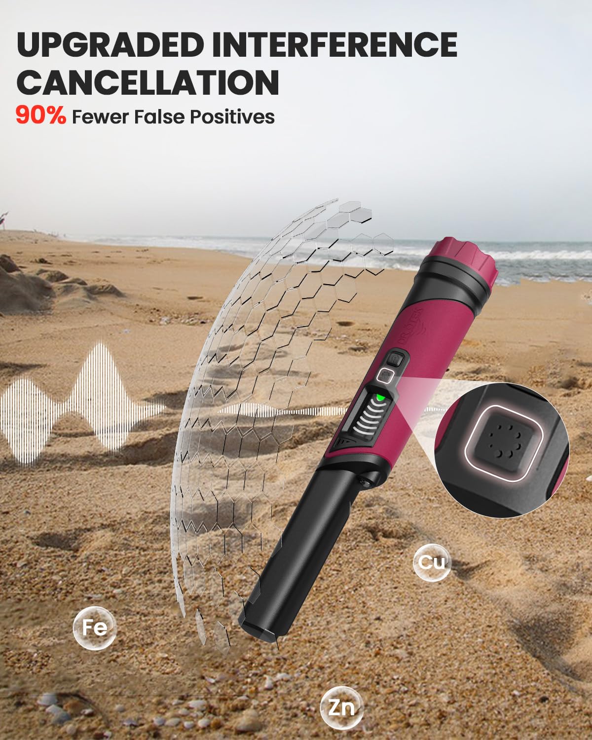 DR.ÖTEK Metal Detector Pinpointer IP68 Fully Waterproof Underwater Handheld Pin Pointer Wand, LCD Screen, Small Metal Detector for Adults, High Accuracy, 3 Alert Modes, for Gold, Relics, Coins