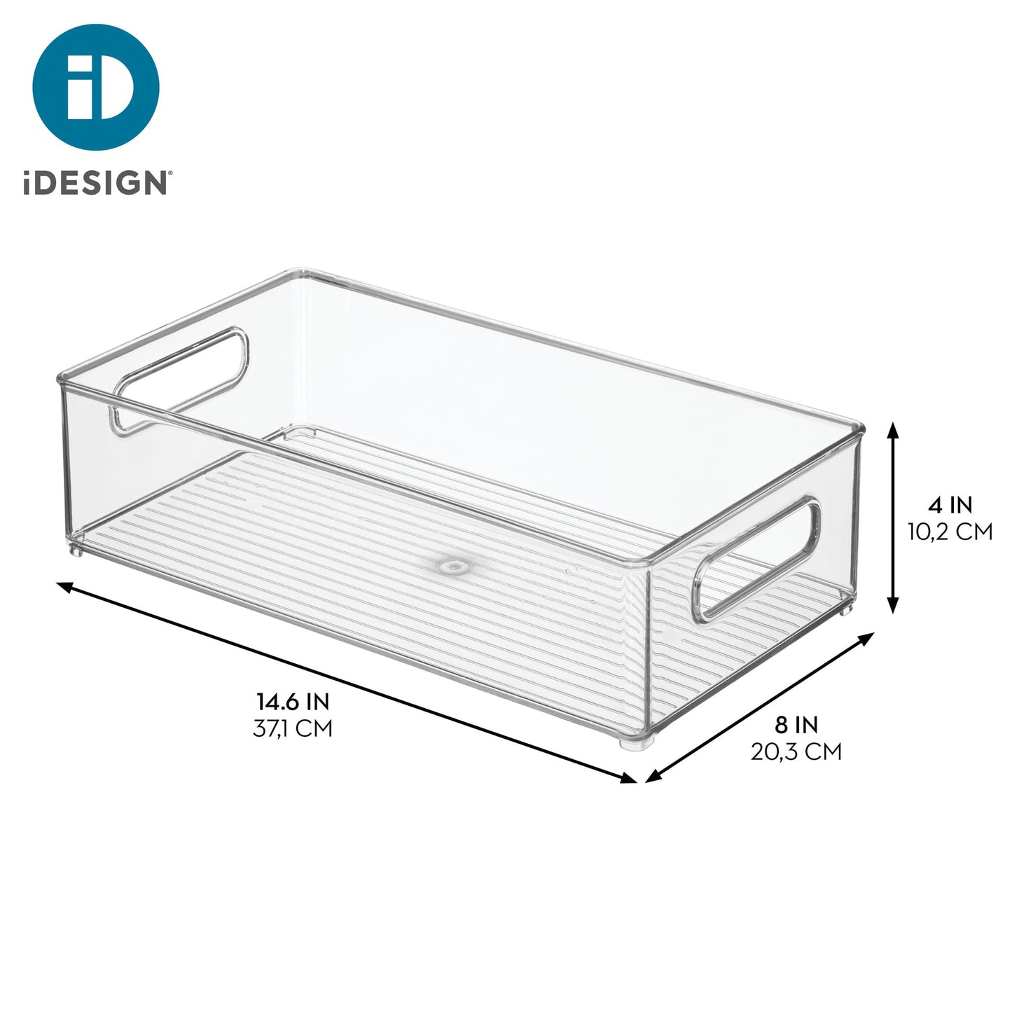 iDesign Plastic Refrigerator and Freezer Storage Bin with Lid, BPA- Free Organizer for Kitchen, Garage, Basement, 8" x 4" x 14.5", Set of 3, Clear
