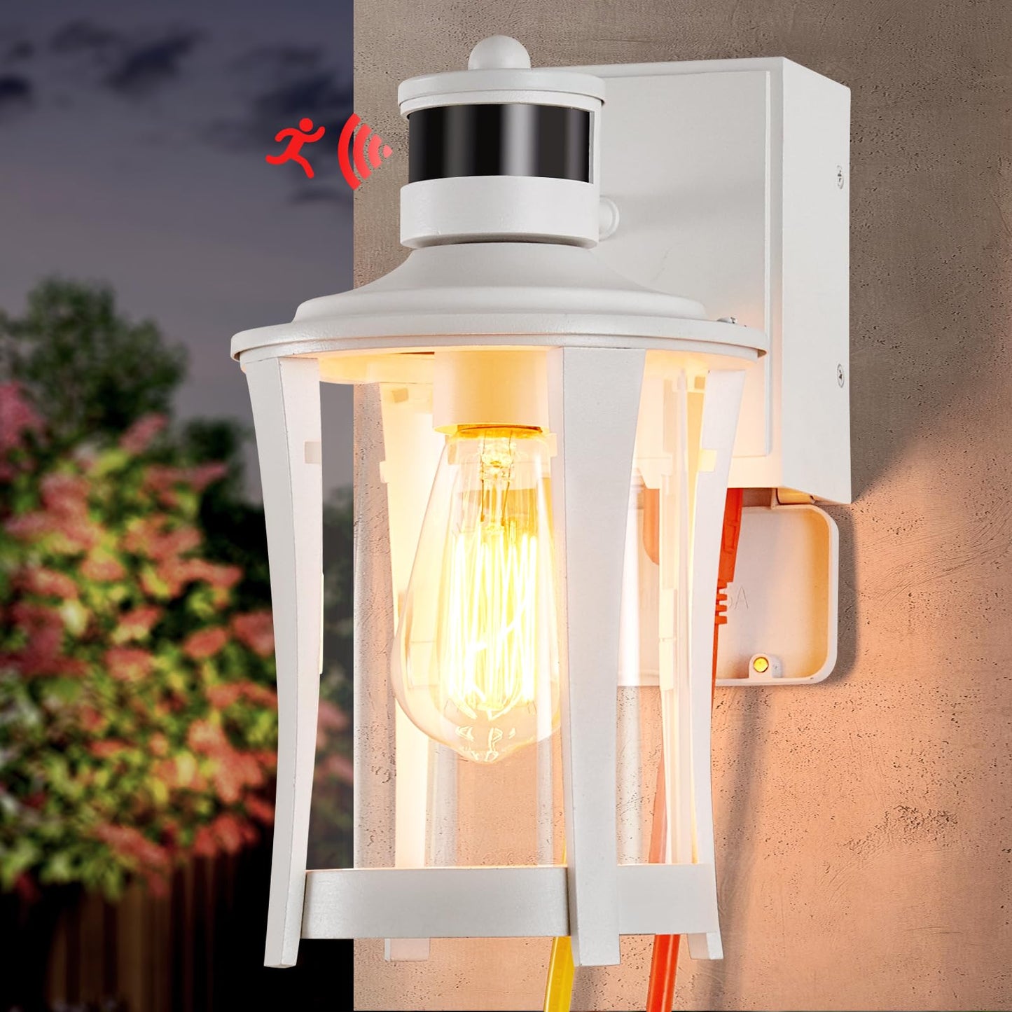 Yisuro Porch Lights with GFCI Outlet, Outdoor Lights Dusk to Dawn Motion Sensor, 3 Lighting Modes Exterior Light Fixture Waterproof for House Front Door Patio Garage, White