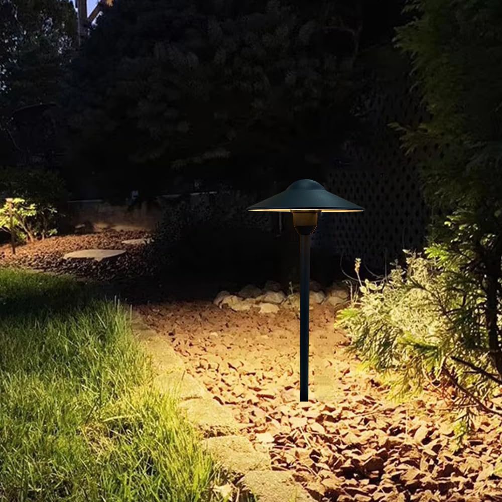 Muguski Low Voltage Pathway Lights,Cast Aluminum Landscape Lighting Path Light Garden Driveway Walkway Lighting 12-24V Replaceable G4 LED Bulb Wire Connectors Included 2-Pack Black Finish Round Hat