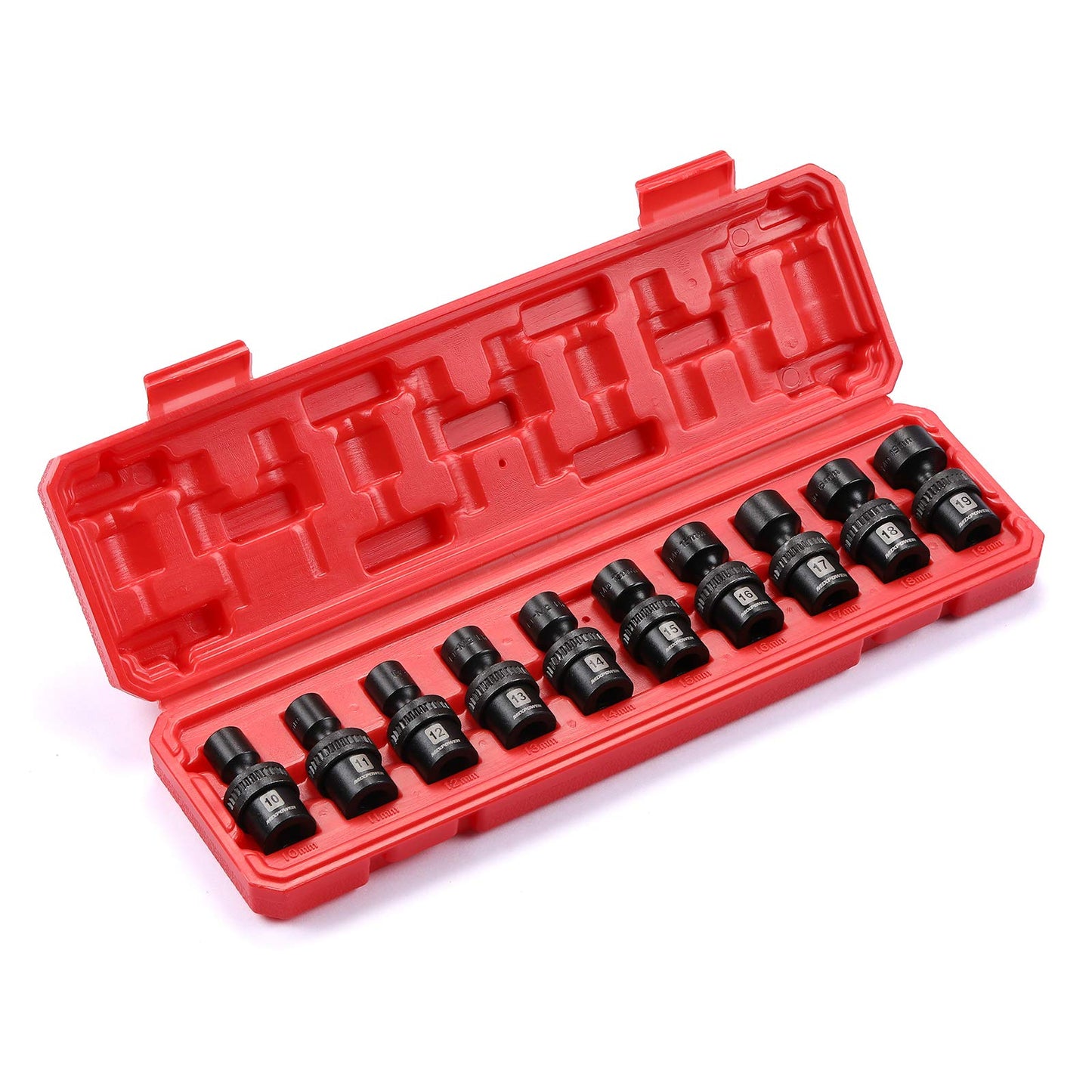 MIXPOWER 10-Piece 3/8" Drive Shallow Universal Impact Socket Set, Metric,10-19mm, Swivel Socket with Flexible Wobble, CR-MO