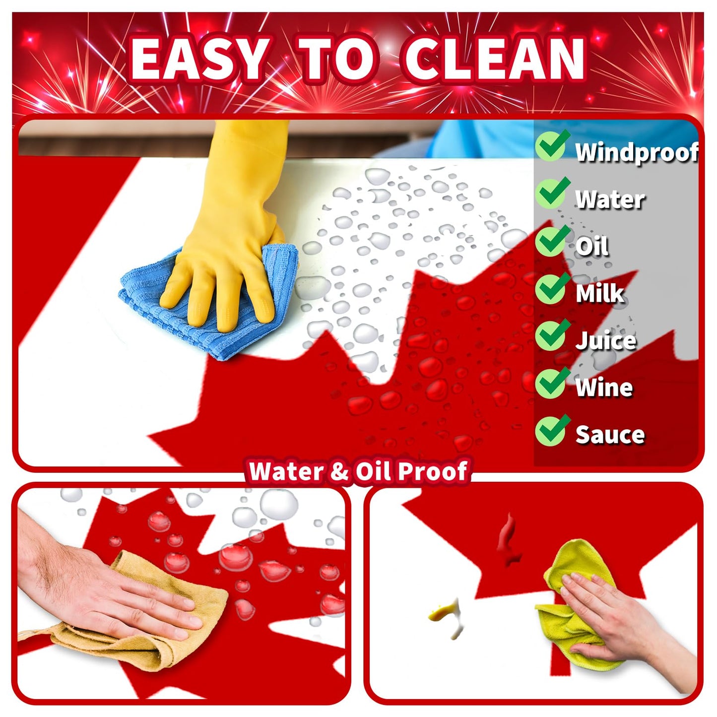6FT Canada Flag Picnic Table Cover with Bench Covers Set Canadian Flags Waterproof Windproof Camping Rectangle Tablecloths with Elastic Fitted Picnic Table Cover for Canada Day Outdoor Decor