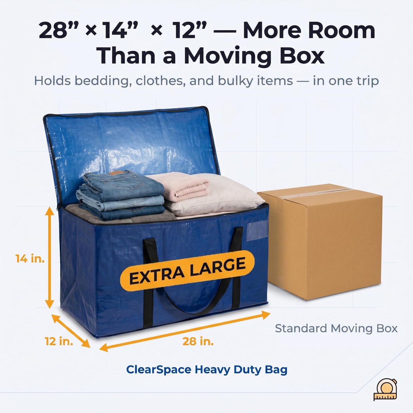 ClearSpace Heavy Duty Moving Bags or Storage Bag, 6 Pack – Large Moving Boxes with Backpack Straps, Zippers & Handles – Perfect for College Dorm, Traveling, Camping, Christmas Decorations