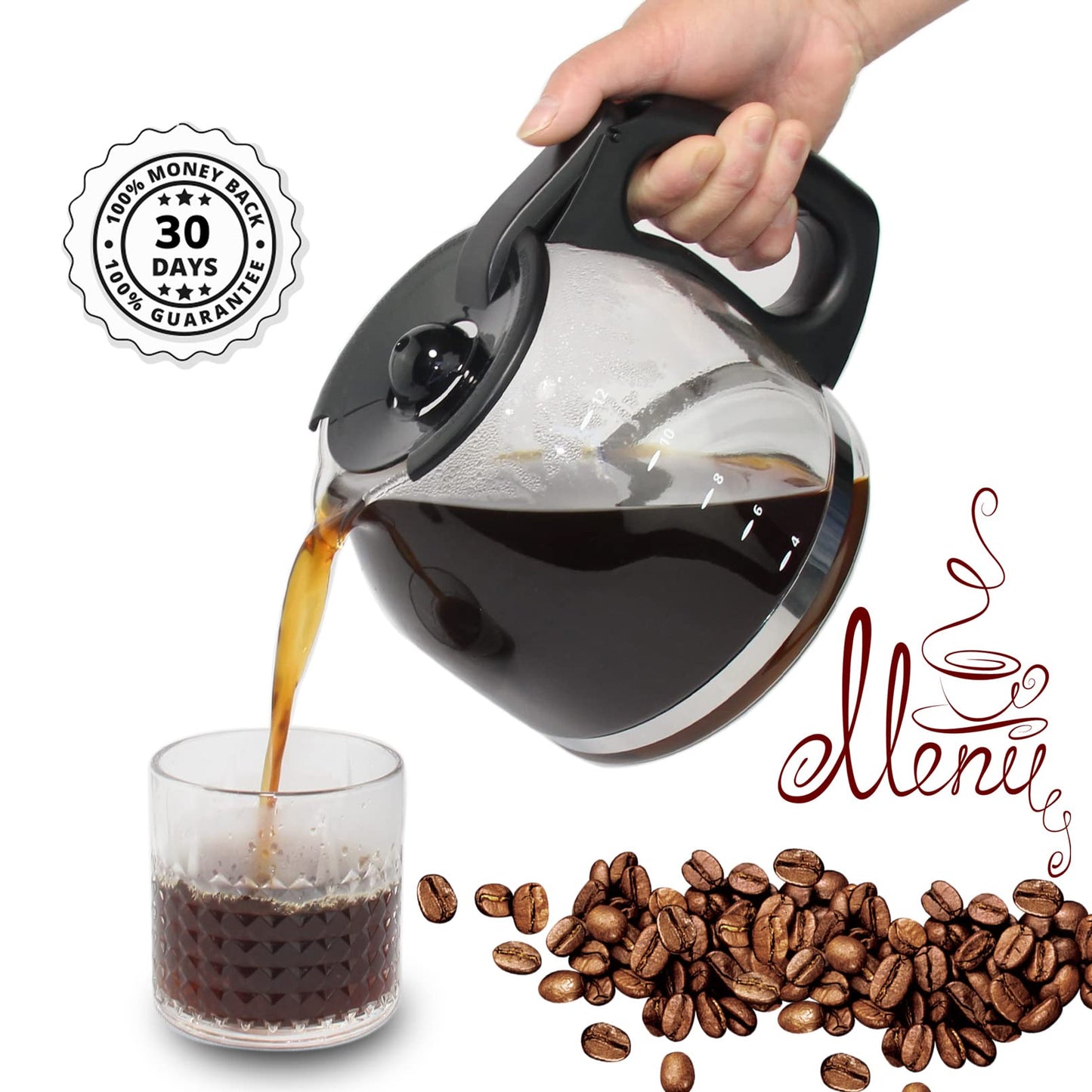 12 Cup Replacement Coffee Jug Compatible with Mr. Coffee Maker Replacement Part #PLD12 PLD12-RB Black Handle