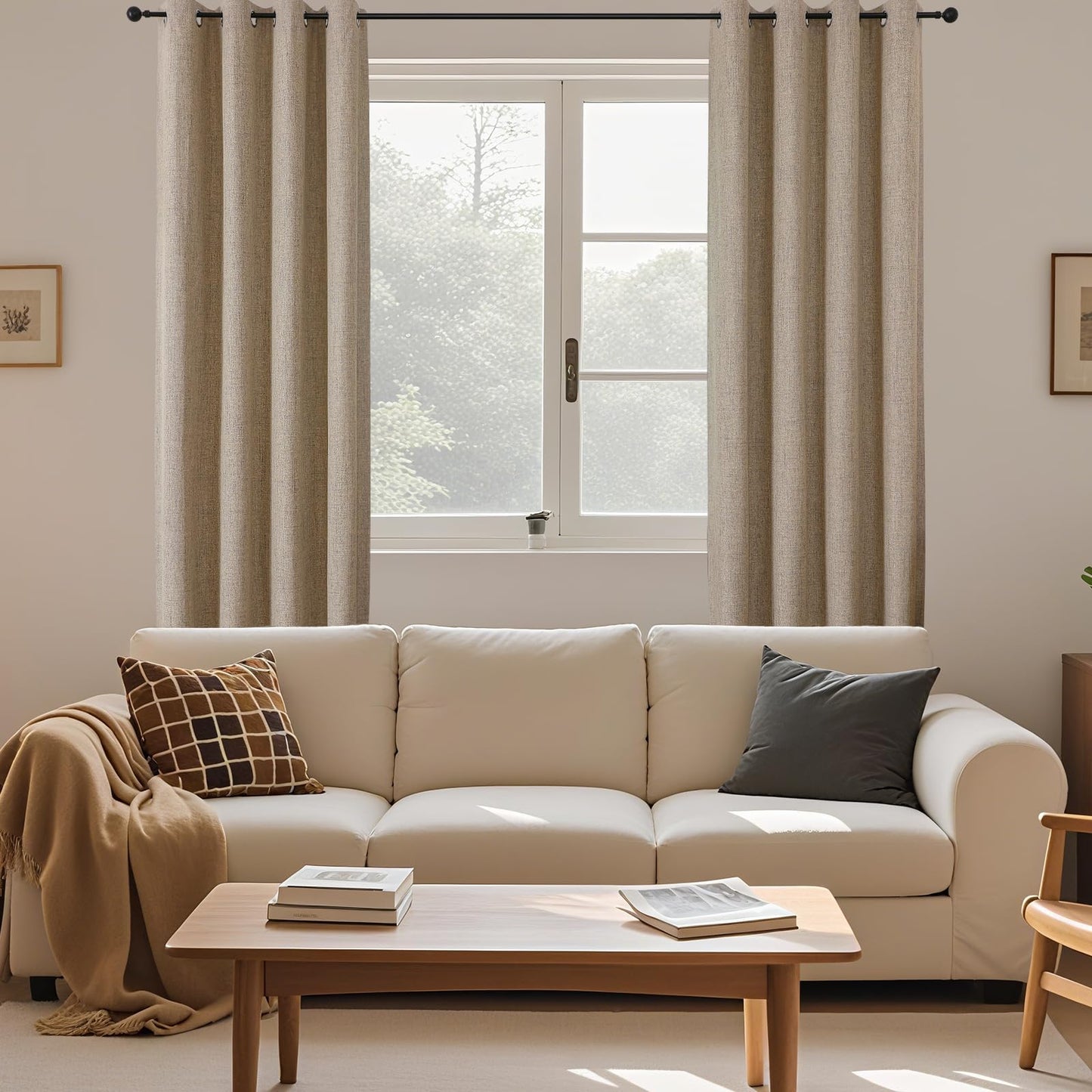 CUCRAF 100% Blackout Window Curtains for Bedroom Noise Reducing,Thermal Insulated Room Darkening Grommet Drapes for Living Room,2 Panels Sets(52 x 95 inches, Light Khaki)