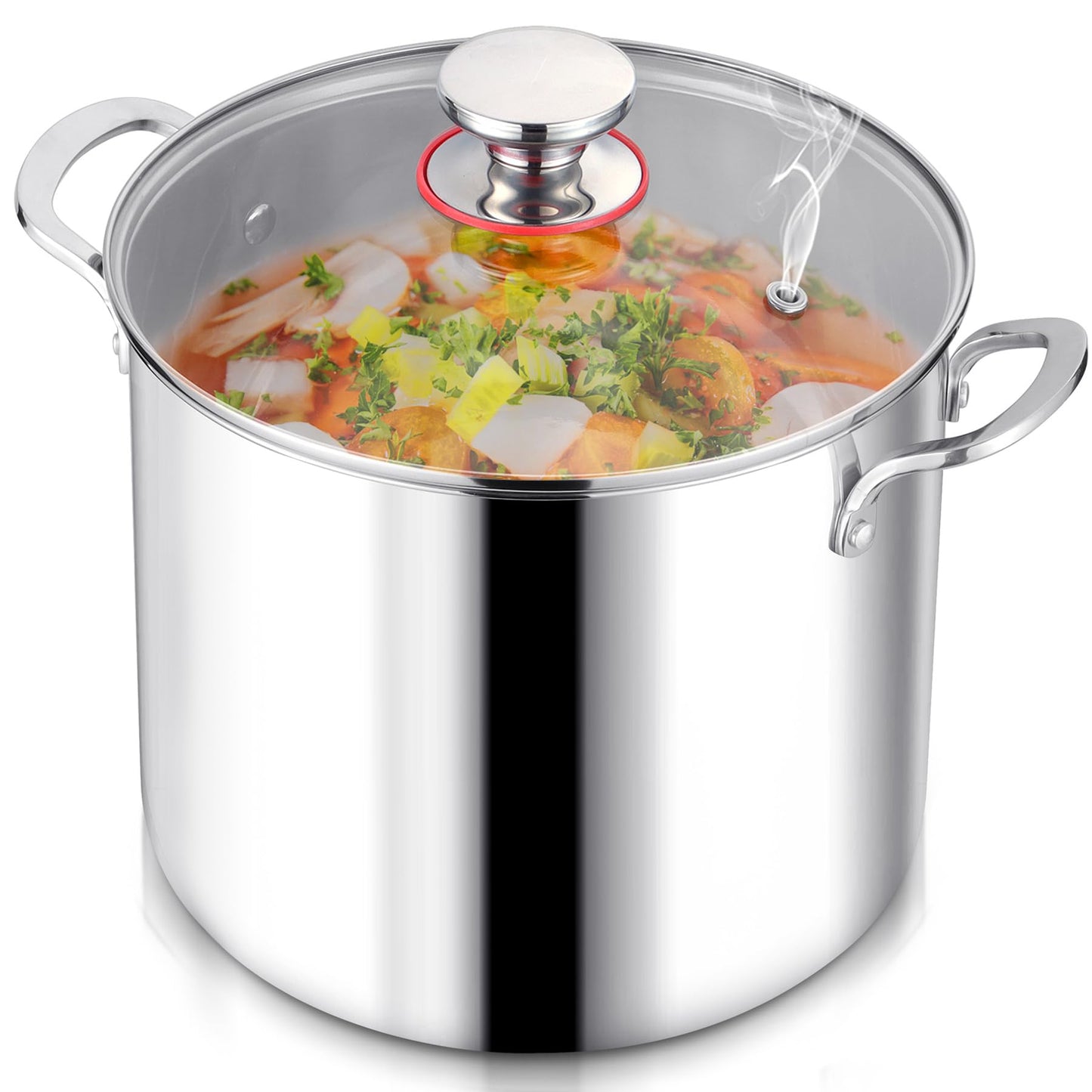 LIANYU 12QT 18/10 Stainless Steel Stockpot with Lid, Large Cooking Soup Pot, Big Cookware, 12 Quart Tall Canning Pasta Induction Pot with Measuring Mark for Boiling Strew Simmer