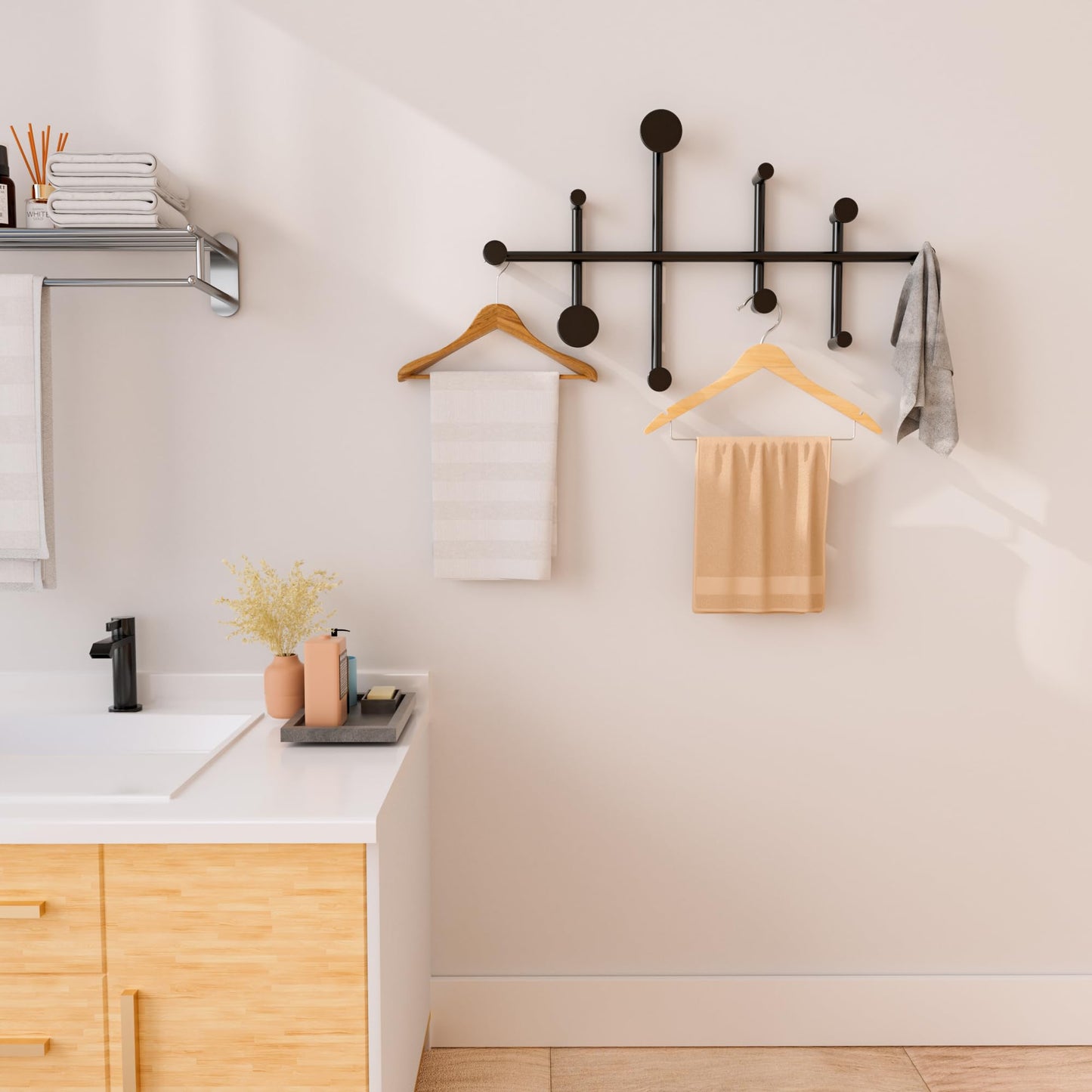 CeleVista Coat Rack Wall Mount, 10 Hooks Metal Wall Hooks for Hanging Coats, Modern Decorative Coat Hook Rack for Hat, Entryway, Minimalist Space Saver(Black)