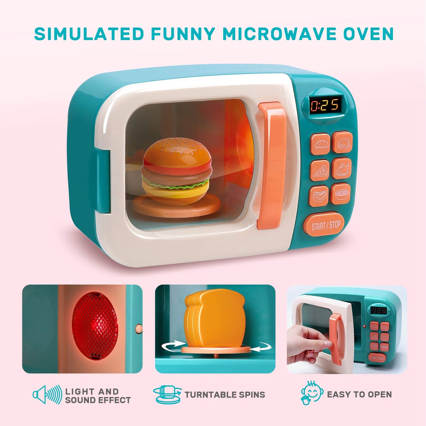CUTE STONE Kids Play Kitchen Set, Pretend Play Microwave Toys, Kitchen Oven with Play Food, Play Cookwares Toy Pot and Pans Set, Cooking Utensils, Learning Gifts for Kids Toddlers Girls Boys