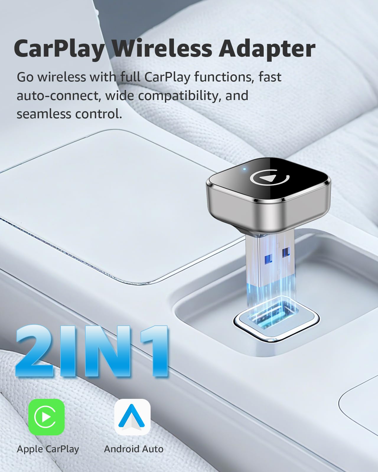 Wireless CarPlay Adapter, CarPlay Wireless Adapter Plug & Play USB/USB-C, 2-in-1 Converts Wired to Wireless CarPlay, Android Auto Wireless Adapter, Compatible with iPhone iOS 10+ & Android Auto