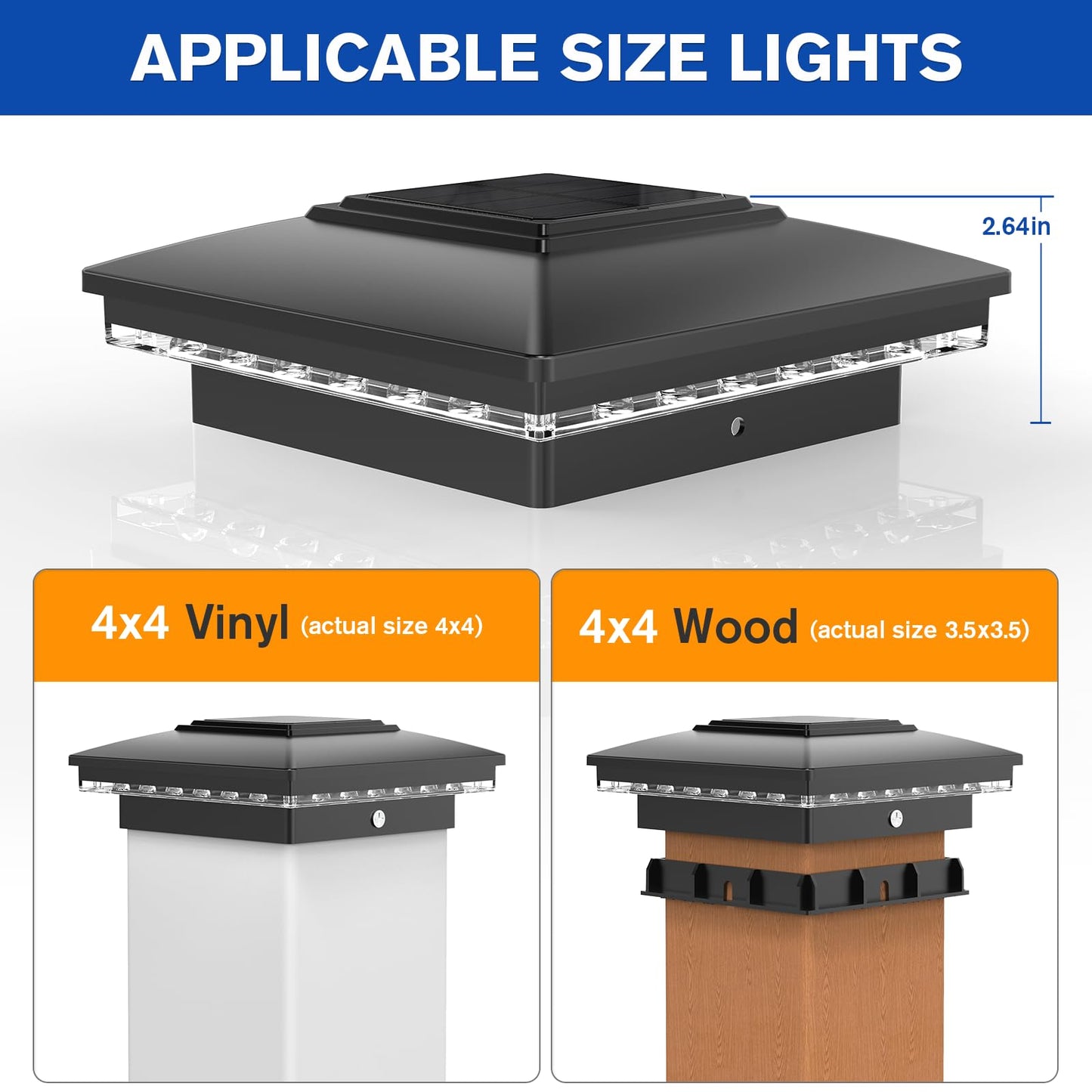APONUO Solar Post Cap Lights,Fence Post Solar Lights,Warm White Solar Post Lights Outdoor Waterproof Garden Patio Yard Lights for Fence Deck 4x4,Auto On/Off,Easy to Instal,Black 6 Pack