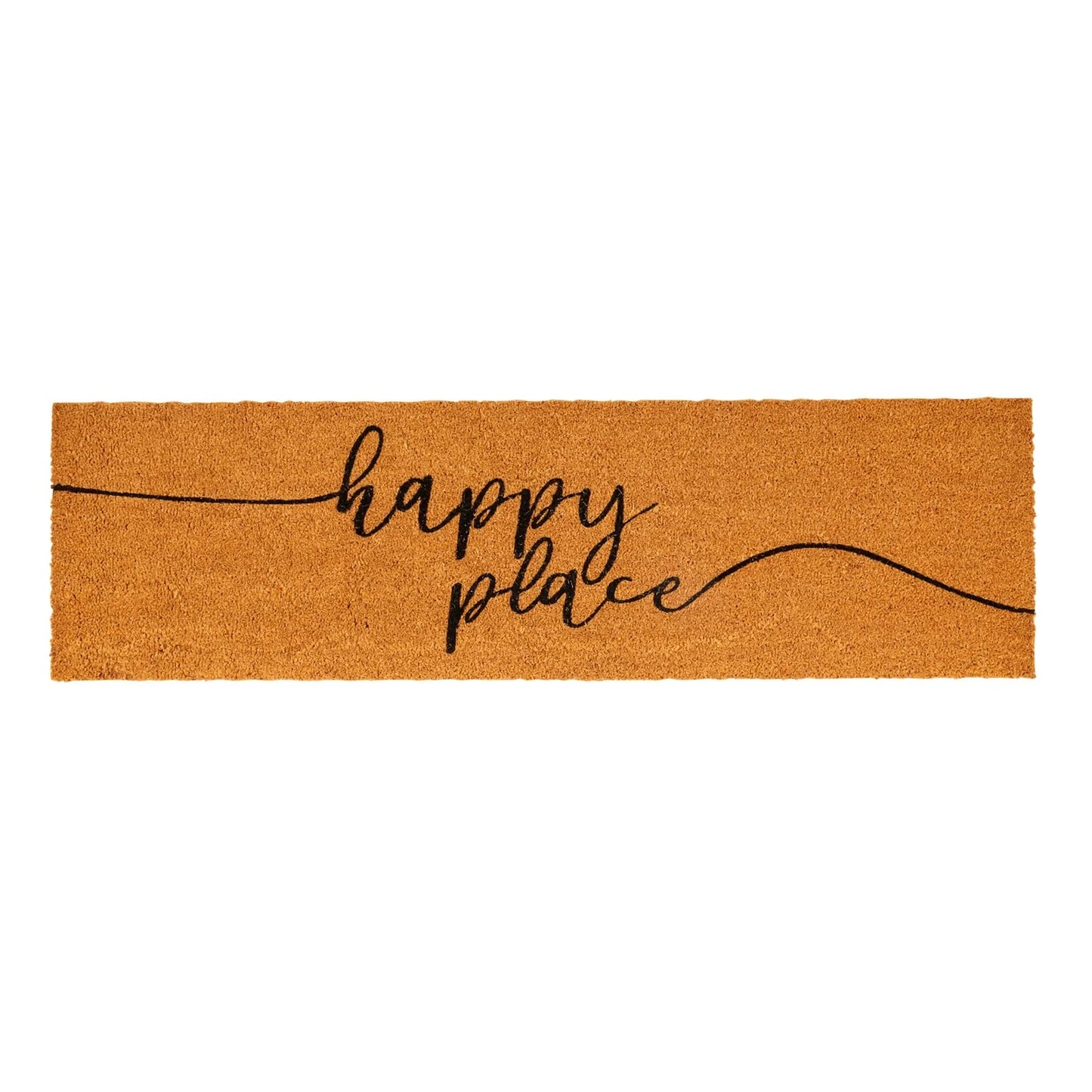 Nonslip Coco Coir Front Door Welcome Mat, Happy Place Outdoor Rug (17 x 60 in)