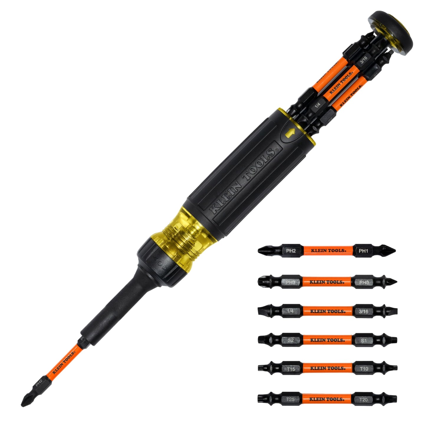 Klein Tools 32313HD 13-in-1 Multi-bit Ratcheting Screwdriver, Double-Ended Impact Bit Set, 12 Impact Driver Bits and 1/4-Inch Nut Driver