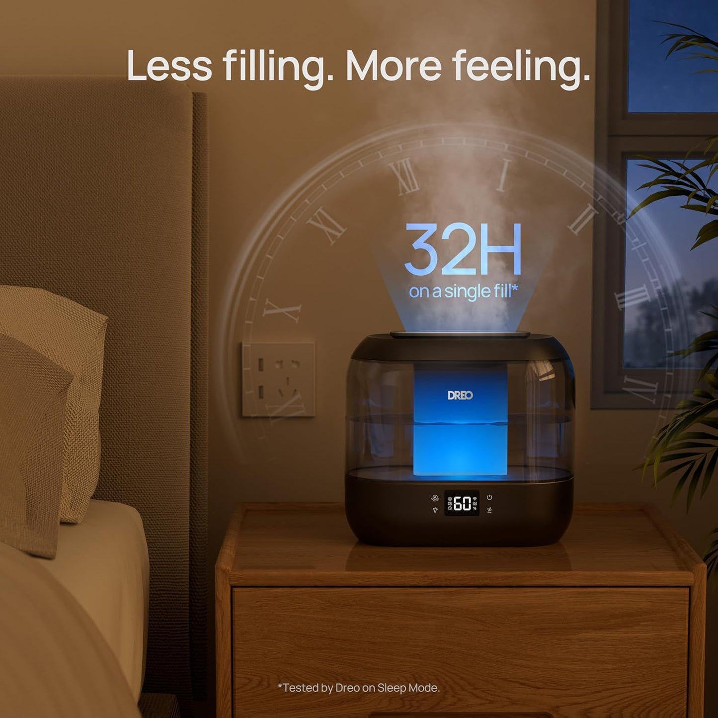 DREO Smart Humidifiers for Bedroom, Top Fill 4L Supersized Cool Mist Humidifier with Nightlight, 36H Runtime, Touch/APP/Voice Control, Quiet Ultrasonic Humidifiers for Large Room, Baby, Plants