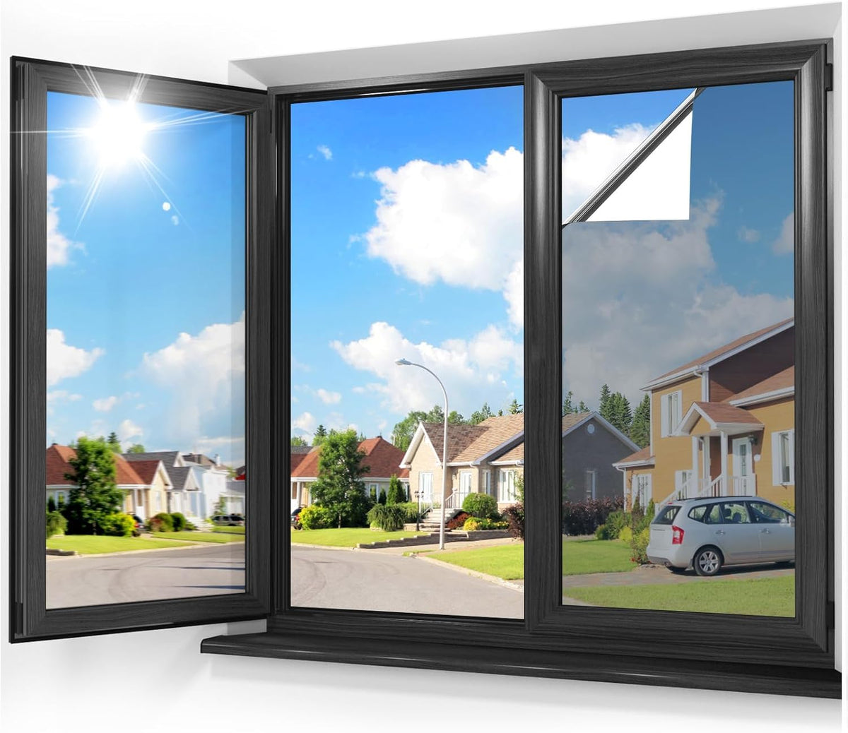 rabbitgoo One Way Window Films for Privacy House Window Tint Film Home, Pellicule Intimité Pour Fenêtre, Reflective for Sun Blocking Heat Blocking, Daytime See Out not in, Silver, 60x200cm