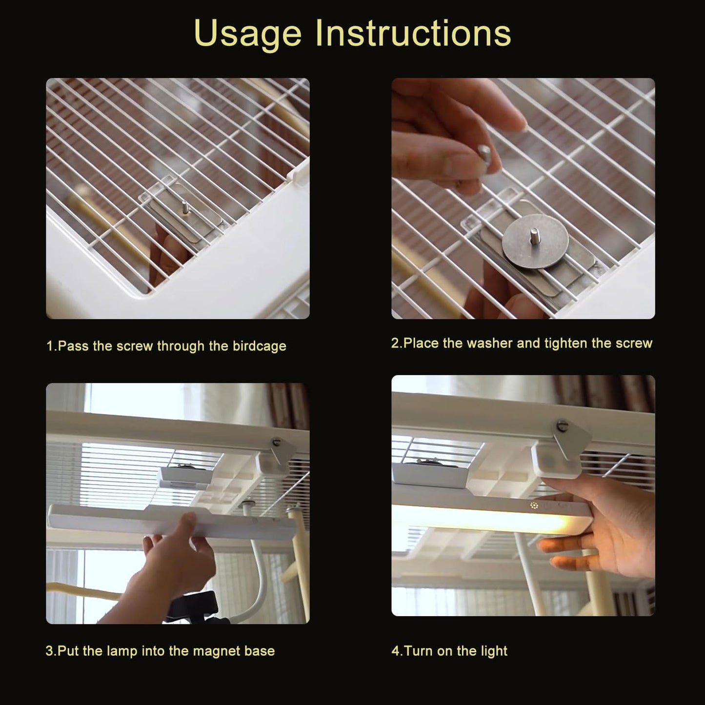 KFPSHLQE Bird Lighting, Bird Cage Light, Stepless Dimming Timed Light Off, Dual Use, Three Adjustable Color Temperatures, for Pet Cage