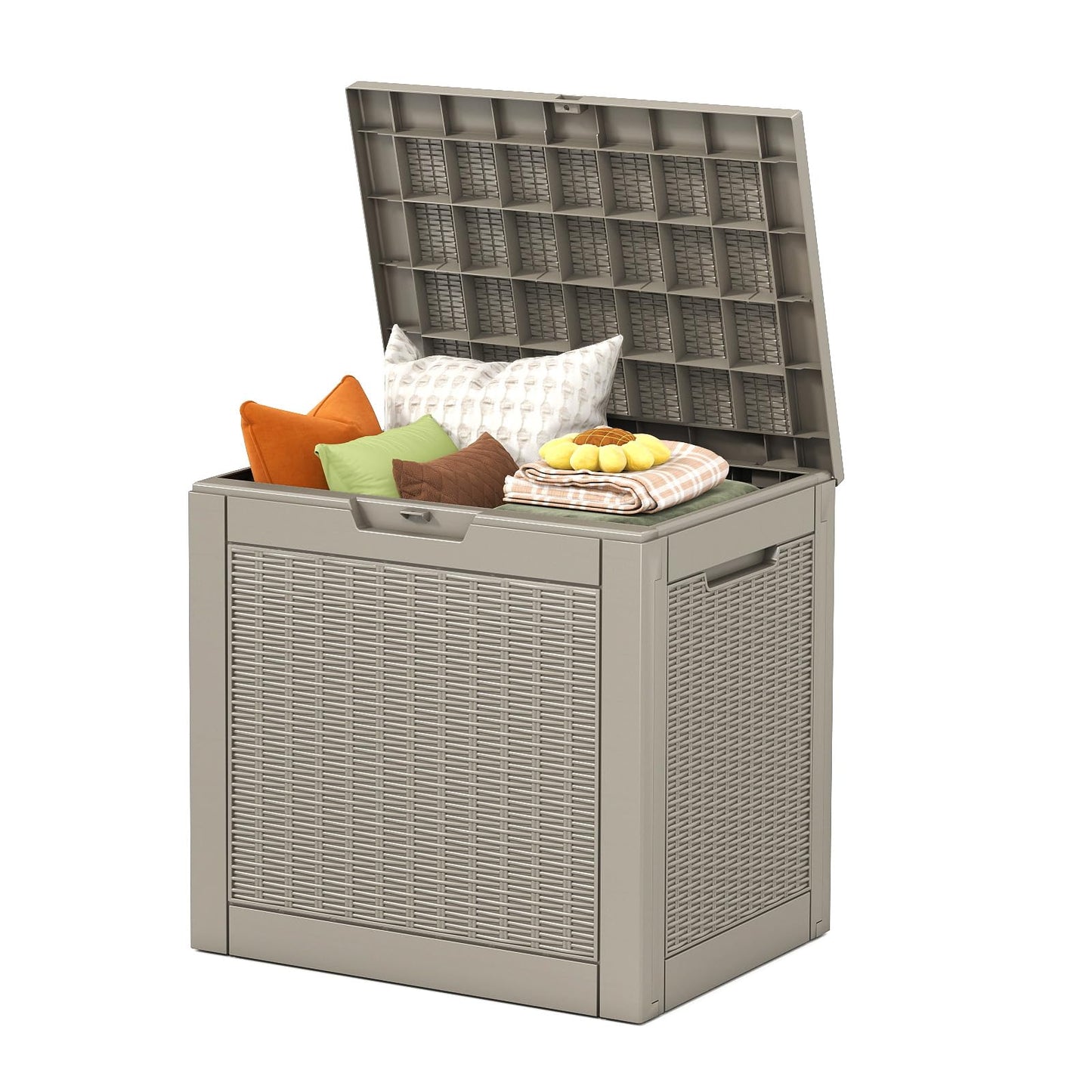 Ceecysaa Waterproof & Lockable Deck Box, 30 Gallon (114 L) Rattan-Style Resin Outdoor Storage Box for Patio Storage Cushions, Garden Tools & Pool Accessories, Weather-Resistan Durable Deck Box, Beige