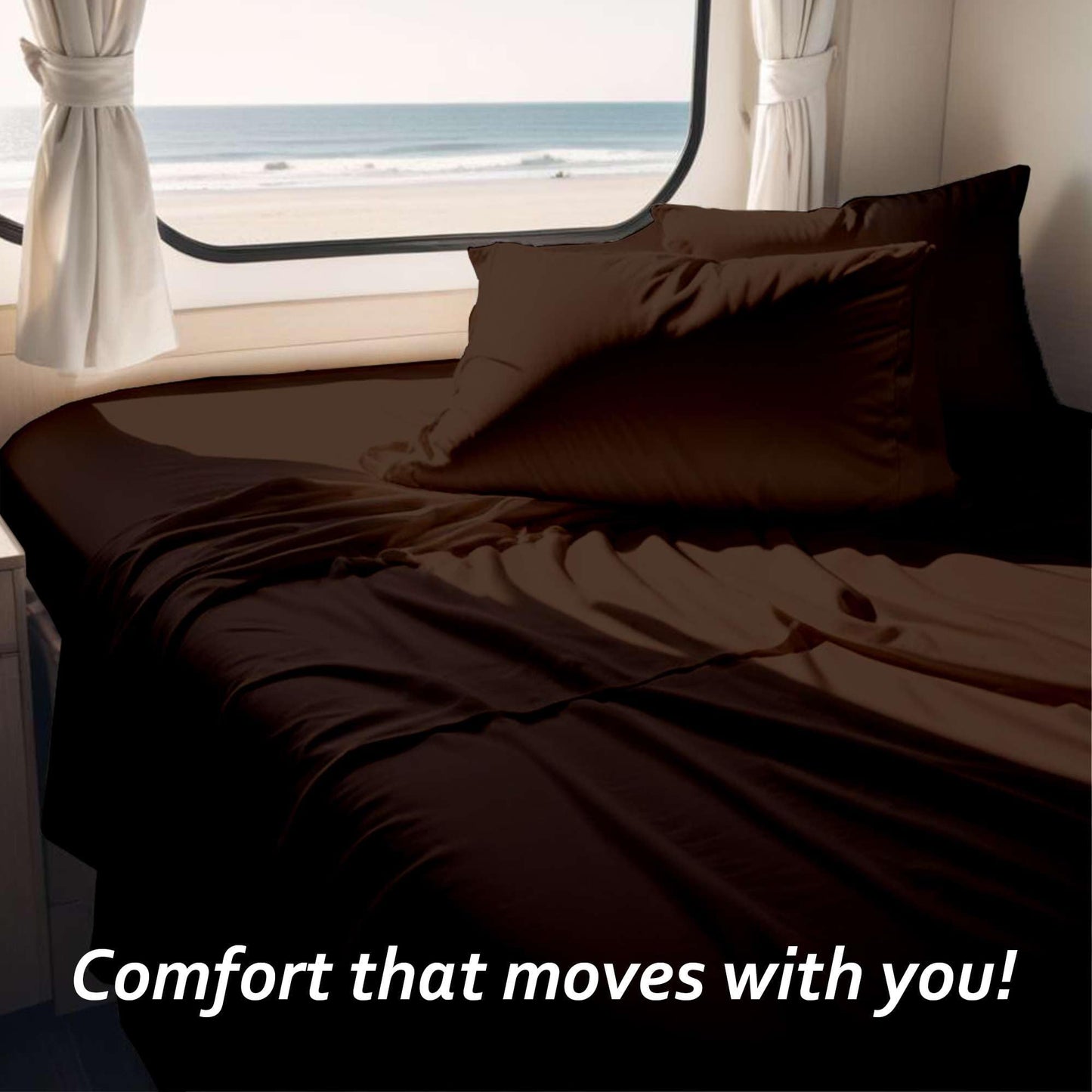 RV Mattress SHORT QUEEN SHEET SET - (60x75) Solid Chocolate 400 Thread Count Egyptian Cotton -Made Specifically for RV, Camper & Motorhomes