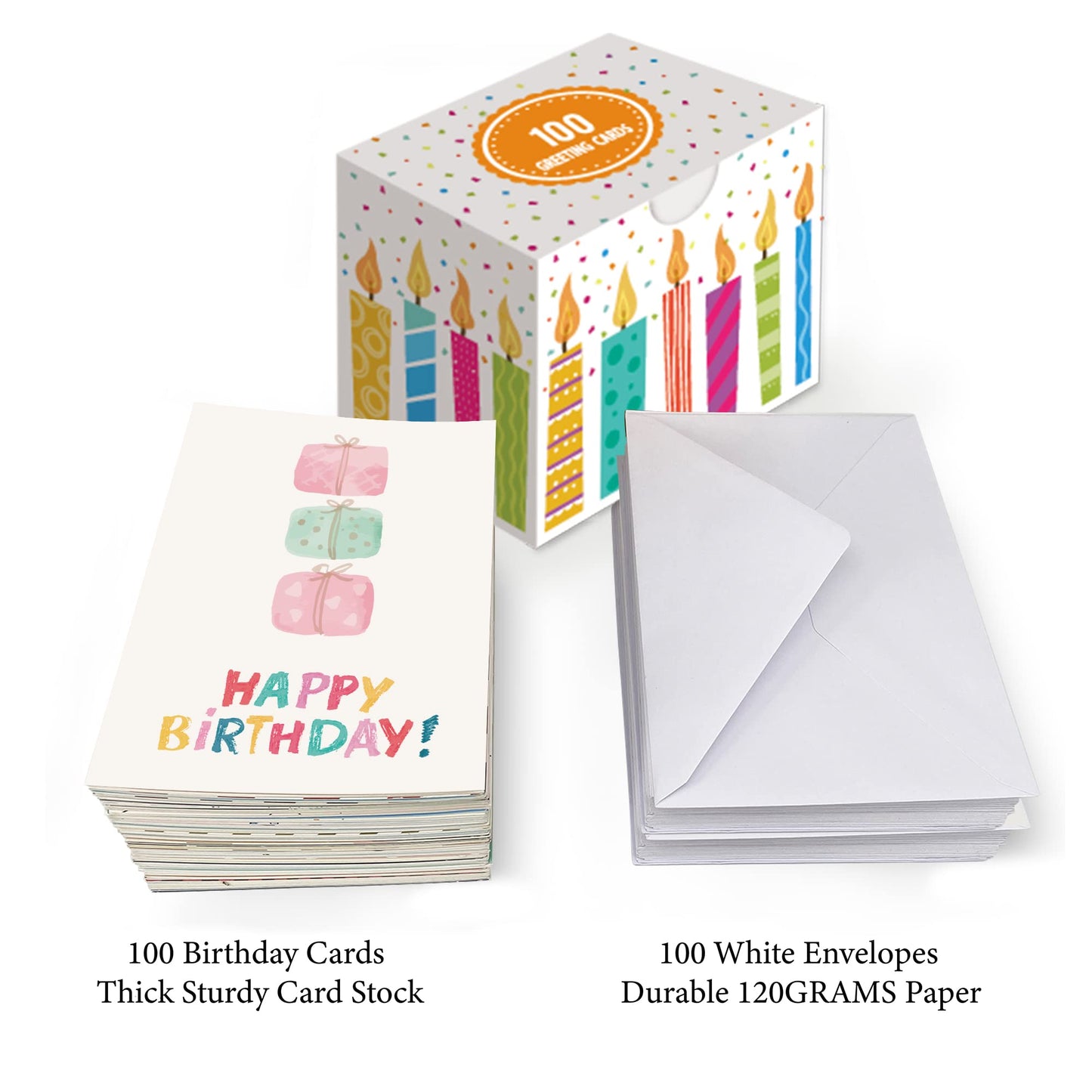 100 Birthday Cards, Happy Birthday Cards Bulk with Short Message Inside, 5x7 Inch Thick Card Stock Assorted Birthday Cards with Envelopes,10 Unique Designs for Men and Women.
