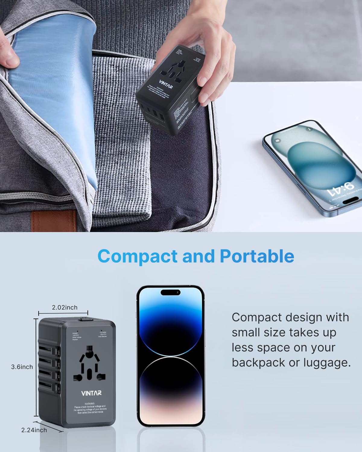 220V to 110V Universal Travel Adapter Voltage Converter, VINTAR 2000W International Plug Adapter for Hair Dryer with 2 USB A and 2 USB C, Step Down Power Converter Adapter Combo for US EU UK AUS