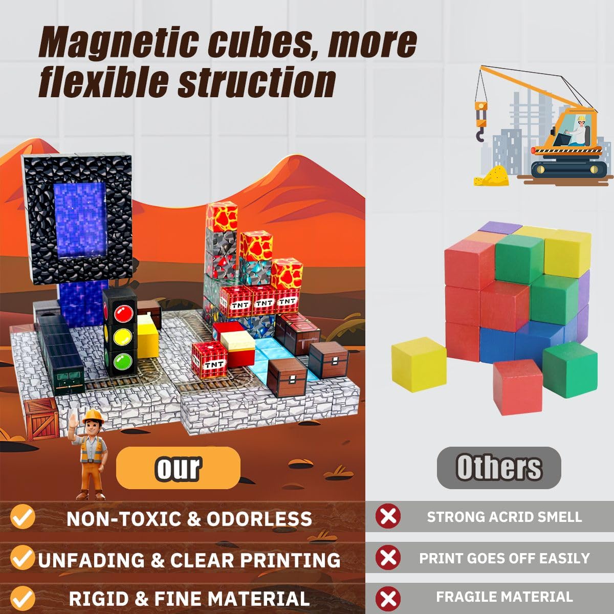 Magnetic Building Blocks, Lava Adventure 150-Piece STEM Construction Kit, Educational Toy for Ages 3-12