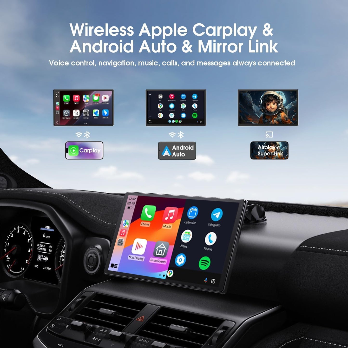 Avylet 9" Wireless CarPlay Screen for Car with Apple Car Play & Android Auto, Portrait & Landscape Mode, OTA Upgrade, Portable Touchscreen & Backup Camera, GPS Navigation/Voice Control/Bluetooth 5.0