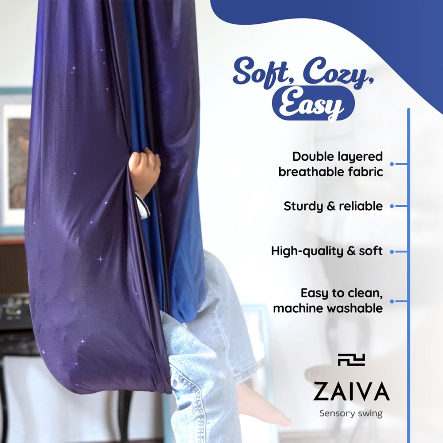 Sensory Swing for Kids Indoor Outdoor - (Hardware Included) 360° Rotating Dual Layer Therapy Hug Swing Calming Yoga Swing for Children with Autism, ADHD, Sensory Processing Disorder and Autism