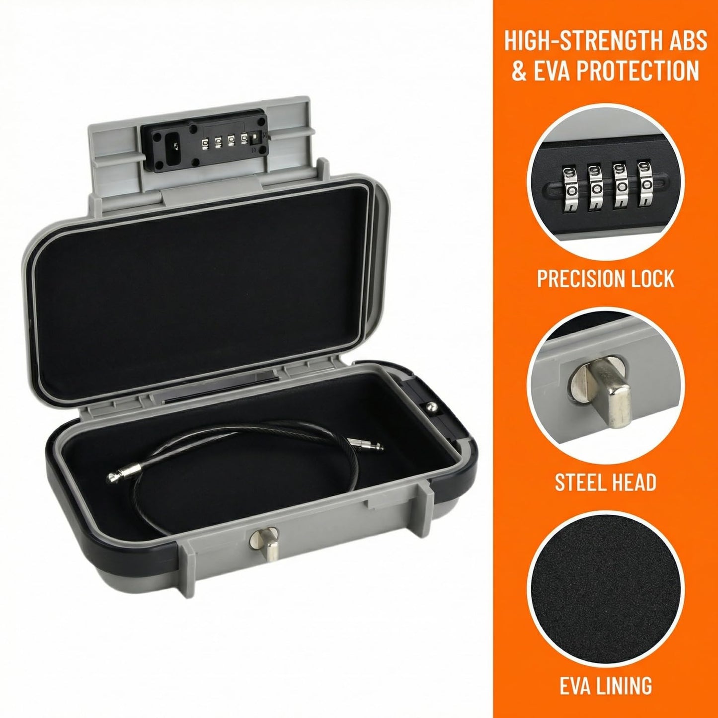 Portable Safe Box with Code, Waterproof Combination Security Lock Box, Travel Outdoor Mini Safe Box, Anti Theft Lockable Box with Removable Wire Rope for Travel Beach Home Office Hotel Car Dorm (Grey)