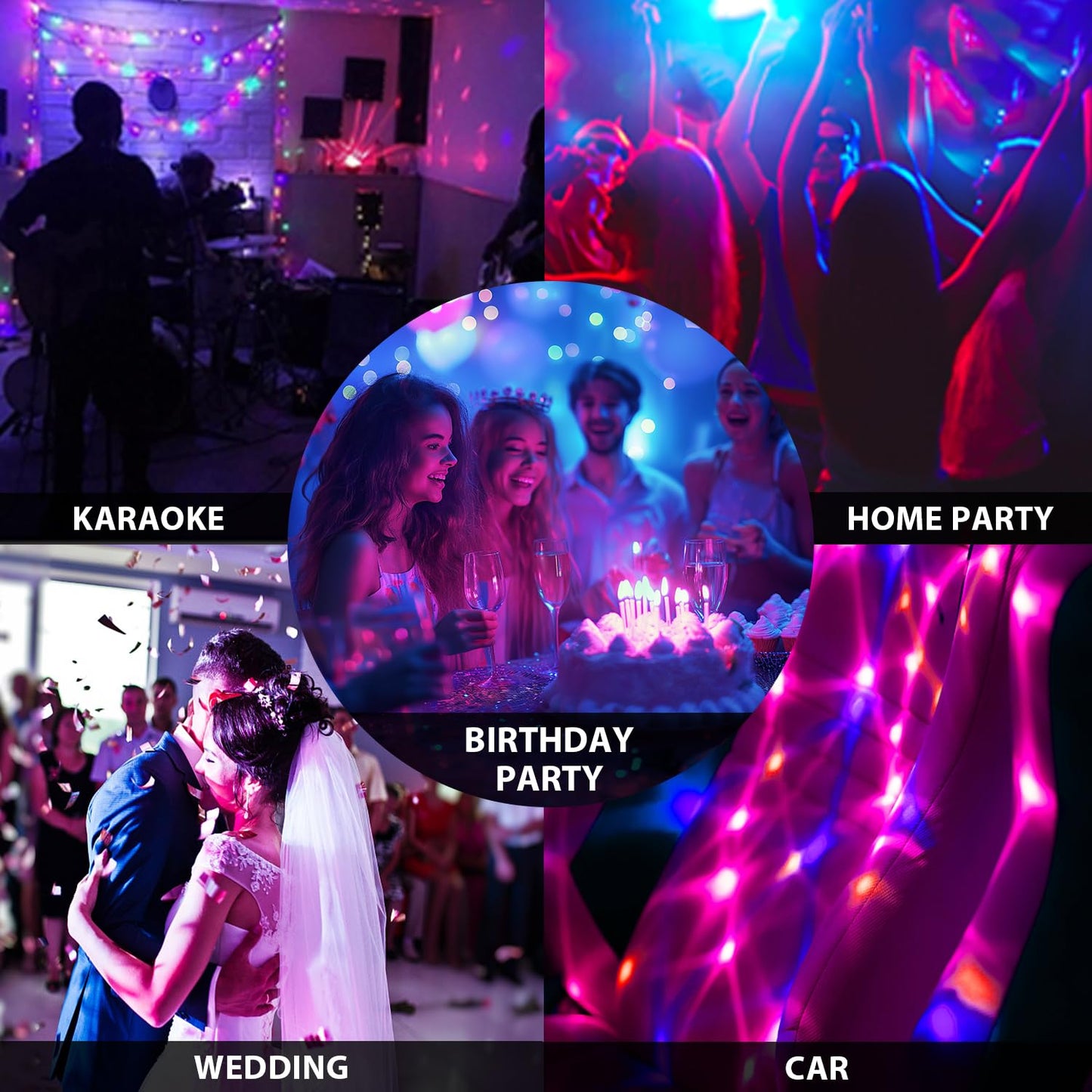 NEQUARE Disco Ball Party Lights-7 Colors DJ Disco Lights Led Strobe Lights Sound Activated with Remote Control for Karaoke, Festival Celebration Birthday Xmas Wedding Bar Club[3-Pack]