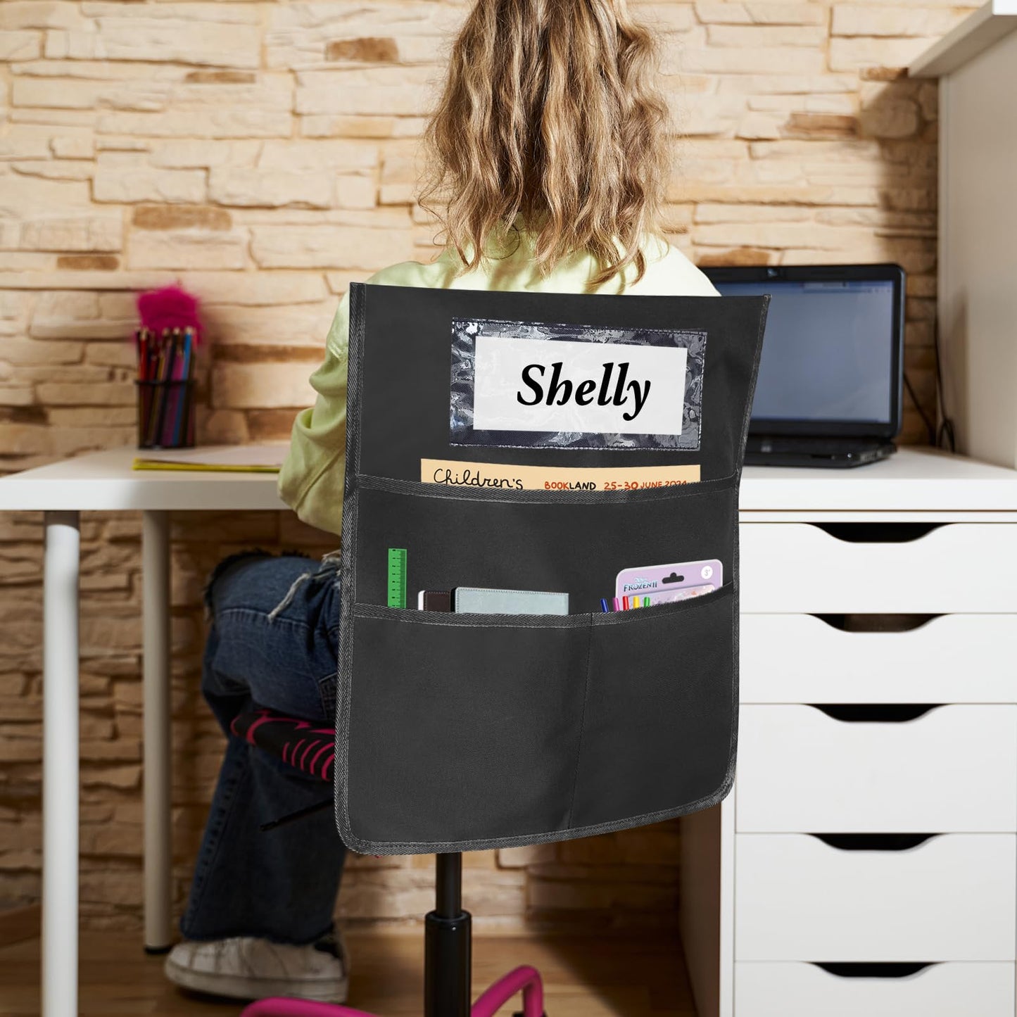 12 Pack Black Chair Pockets for Classrooms, Chair Pocket with 3 Heavy Duty Storage Pocket, Chair Back Buddy Pocket with Name Tag Slot, Ideal Back to School Supplies, Classroom Must Haves