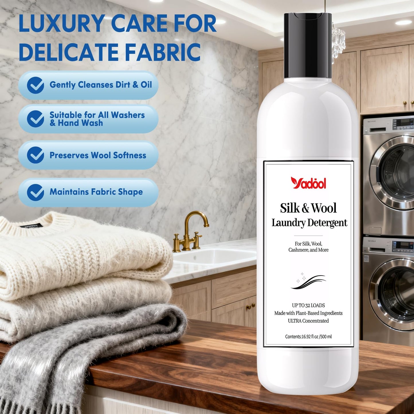 Wool & Cashmere Laundry Detergent, Double Concentrated Neutral PH Shampoo, Compatible With Silk, Wool, Cashmere Delicate Wash, Soft & Comfortable - 16.91 Fl Oz