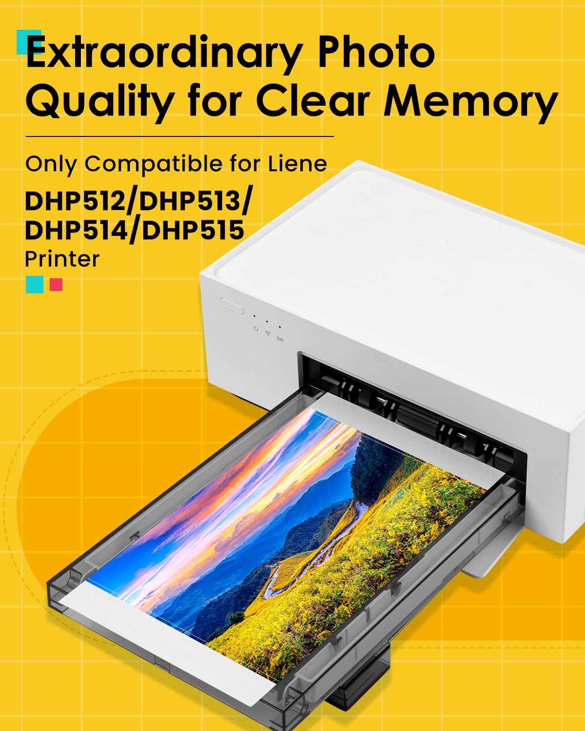 Compatible with Liene Amber M100/M200/M110/M210 4" x 6" Photo Printer 80 Sheets Photo Paper & 2 Ink Cartridges Refill, for DHP512/DHP513/DHP514/DHP515, Dye Sublimation, for Display, Framing
