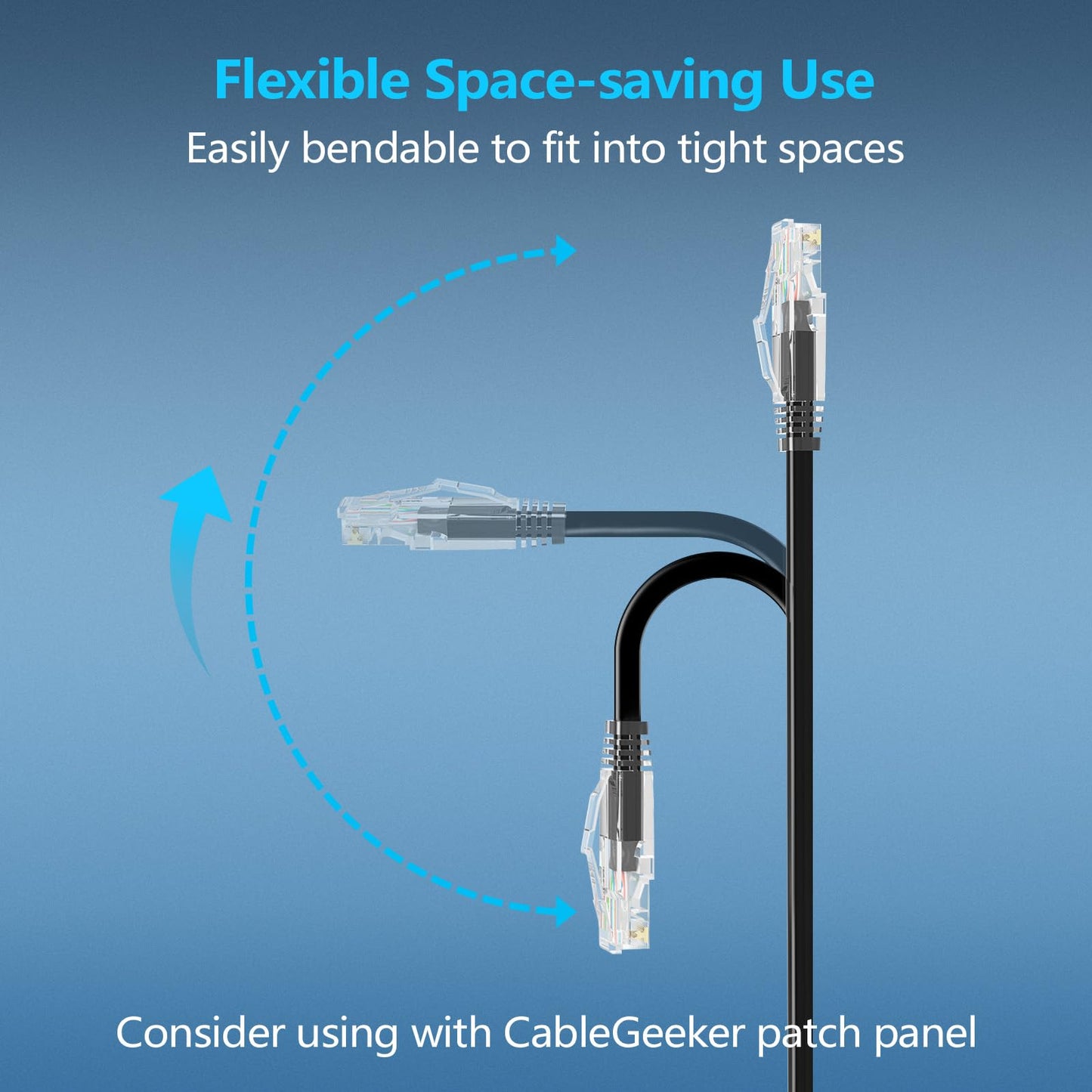 CableGeeker Cat6A Ethernet Patch Cable 3ft-24Pack Black, High-Speed 10Gpbs, 550MHz Slim Patch Cables, 28AWG Flexiable Network Cord with Gold Plated, Snagless Internet Cord for Patch Panel