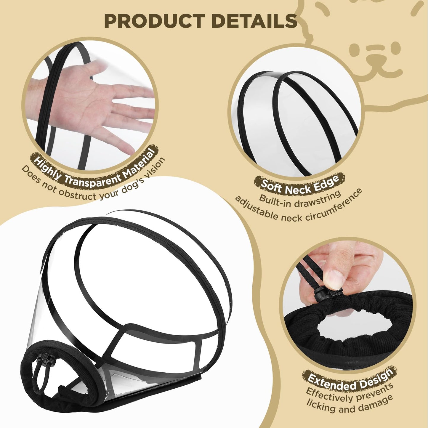 BONTHEE Dog Cone Collar for After Surgery,Transparent Dog Cones Alternative for Small Large Medium Size Dogs,Adjustable Depth Pet Recovery Collars,Elizabethan Collar for Dogs Stop Licking Wound(XXL)