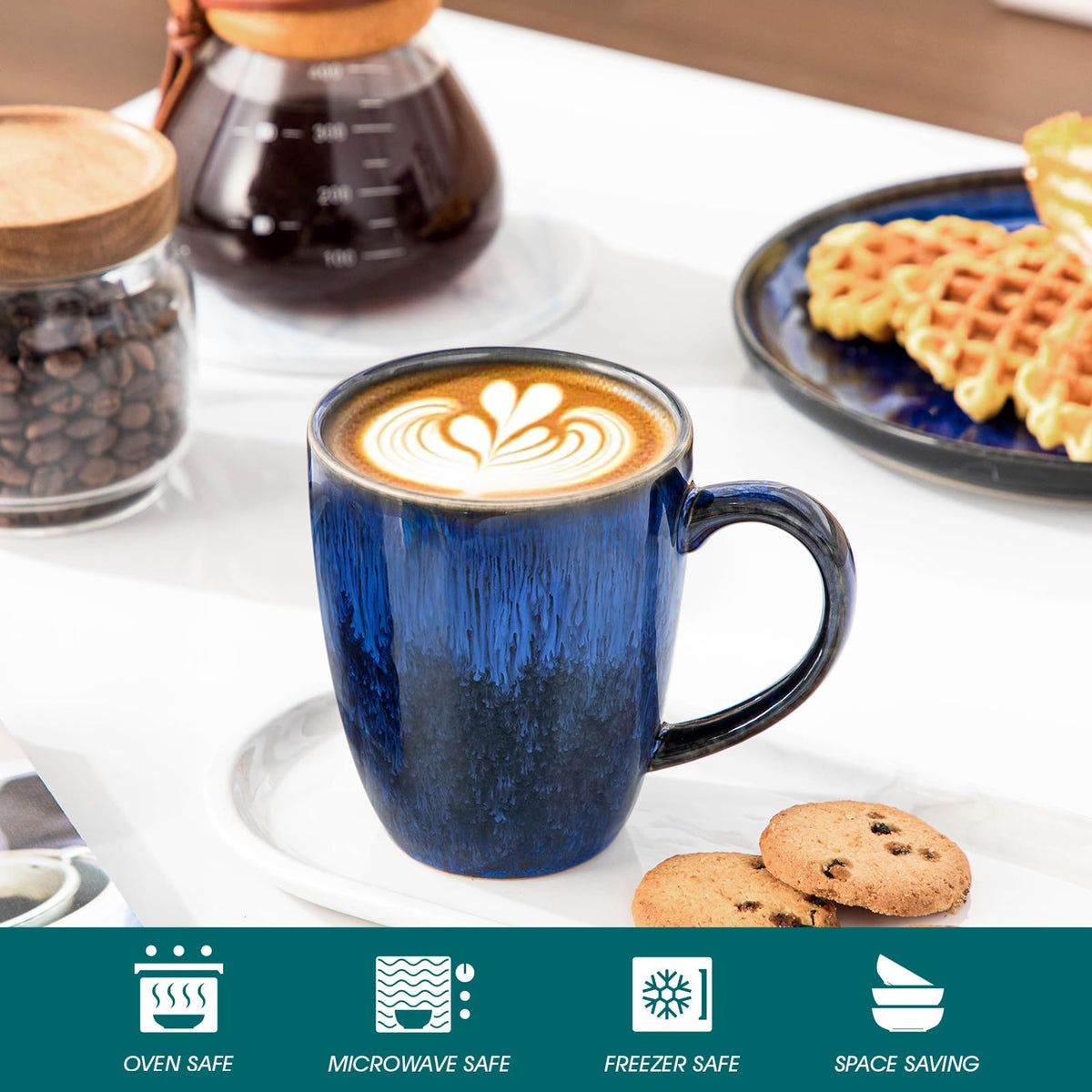 vancasso Starry Ceramic Coffee Mug Set of 6, 16 Oz Tea Cups with Handle for Latte, Tea, Cappuccino, Milk, Cocoa, Microwave&Dishwasher Safe,Blue