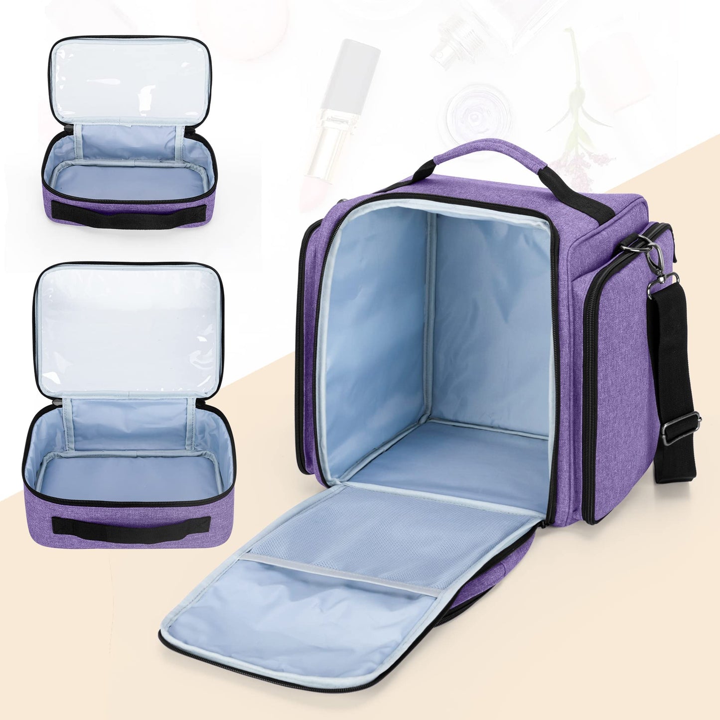 BAFASO Large Makeup Artist Bag Cosmetic Bag with 4 Inner Removable Pouches, Multifunctional Hair Bag to Keep Makeup and Hair Supplies, Purple