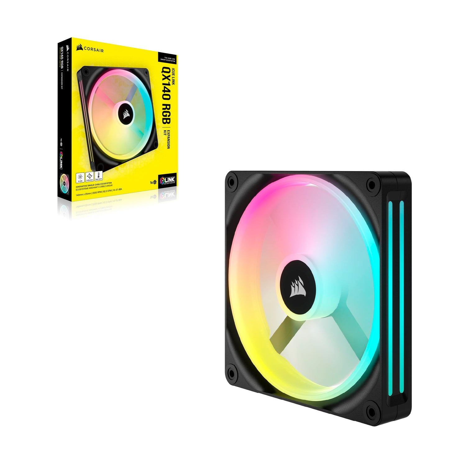 CORSAIR QX Series QX140 RGB 140mm Fan - iCUE Link Ecosystem - Magnetic Dome RGB PWM Single Fan - Up to 2400RPM - Black