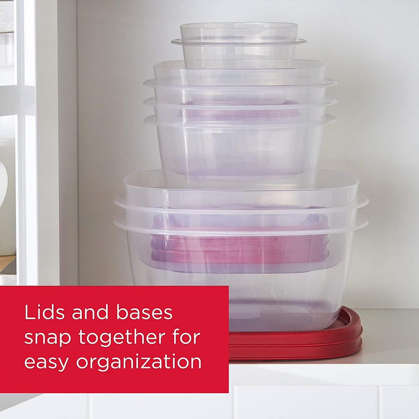 Rubbermaid Vented Lids BPA Free Plastic Food Storage Containers, Set of 21 (42 Pieces Total), Racer Red | Reusable & Stackable