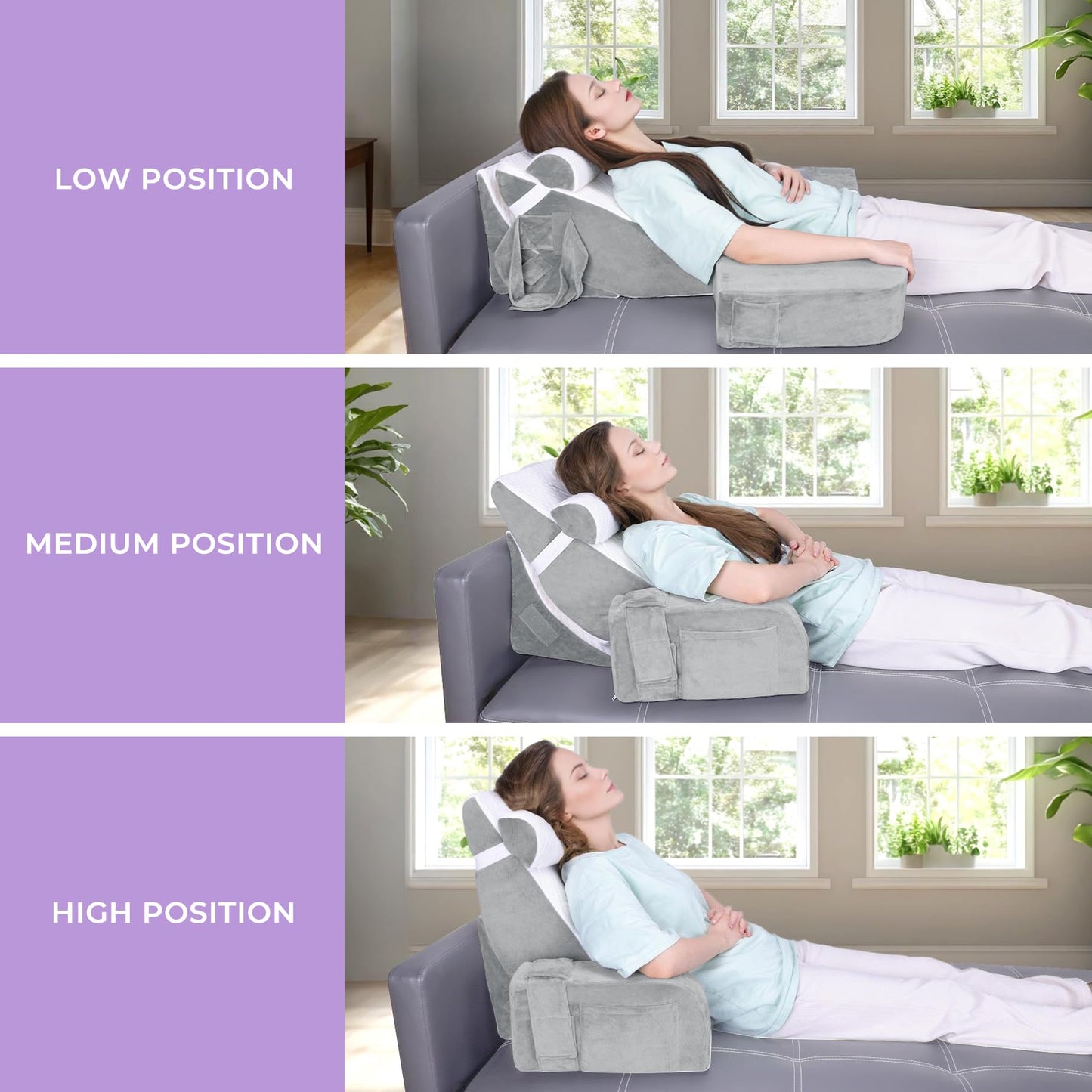 Babenest Reading Pillow for Sitting in Bed Adult, Back Support Pillow with Detachable Headrest & Armrests for Watching TV on Couch or Floor, Bed Chair Backrest Pillow for Working/Gaming/Relaxing