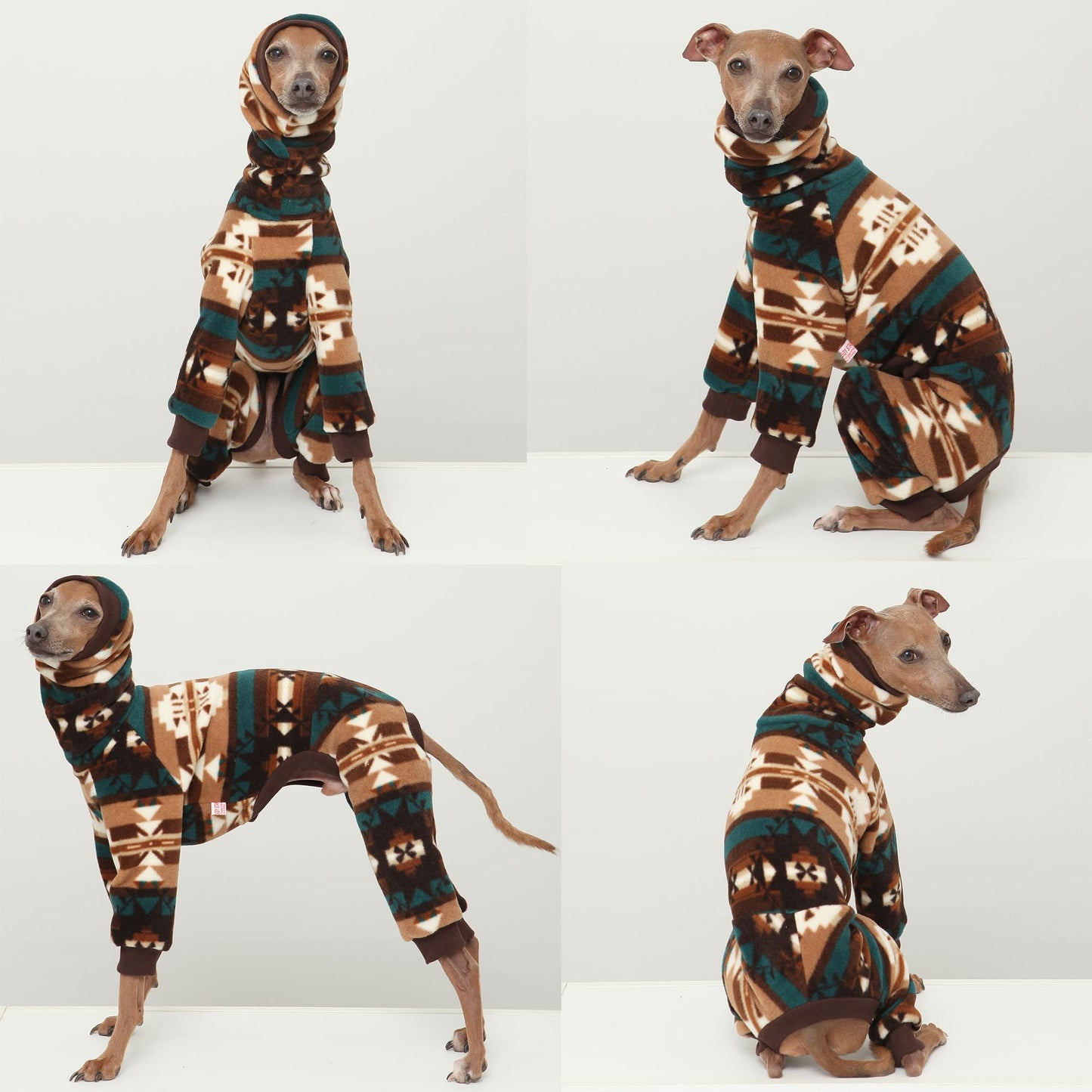 D DOGGY STAR Italian Greyhound Sweater Turtleneck Outfit Nordic Fleece Onesie Clothes Whippet for Dog Coat (S,Brown Nordic)
