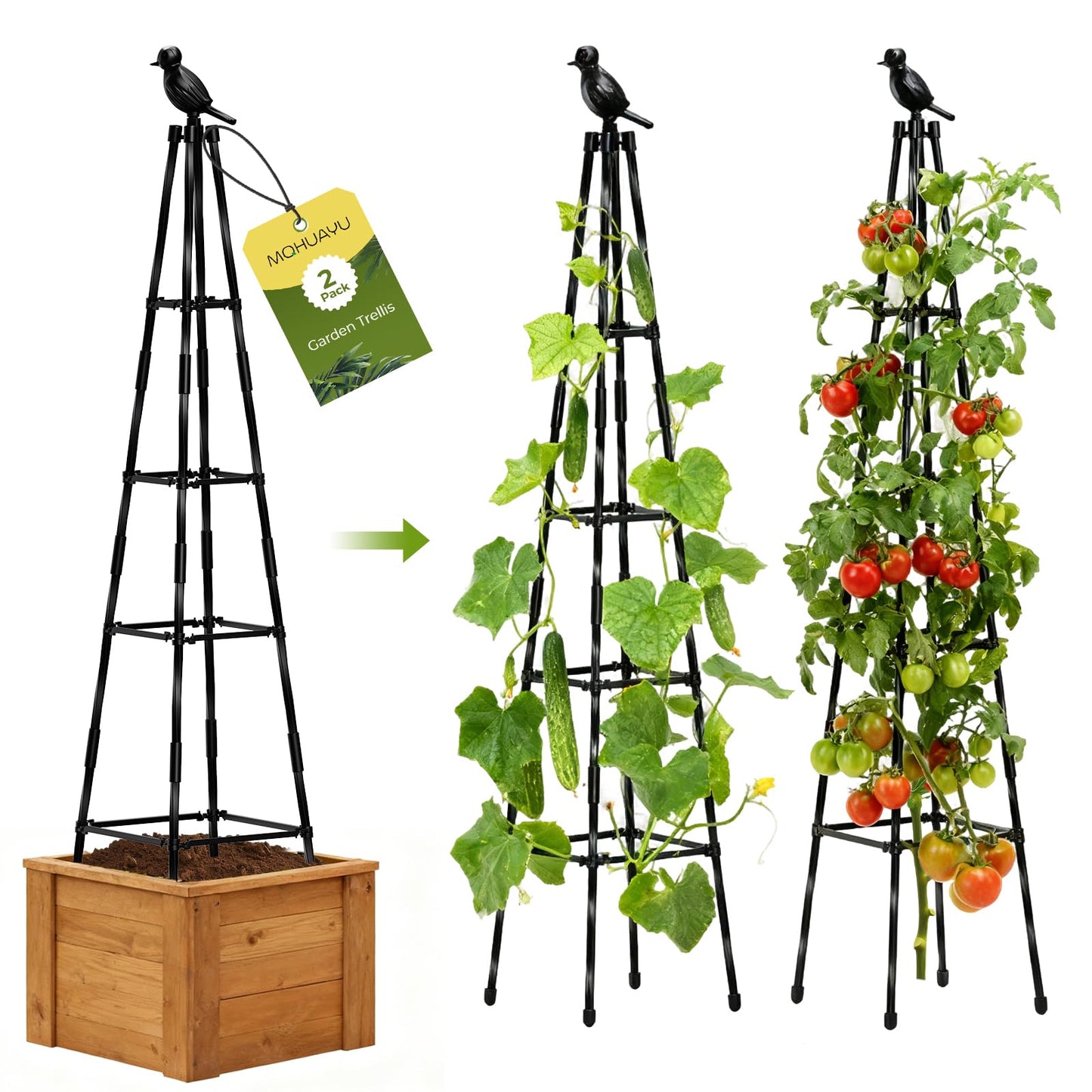 2 Pack Garden Trellis for Climbing Plants Outdoors,65Inch Cucumber Trellis Garden Obelisk Trellis Rustproof Plants Support with Adjustable Heights for Indoor Potted Plants, Vines, Vegetables