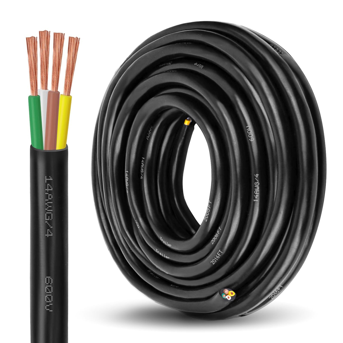 XRDS -RF Premium 14 Gauge 4-Way Conductor Wire - 25 Feet, Weatherproof and Flexible Trailer Cable for RVs, Campers, Trailers, 4-Pin Connector