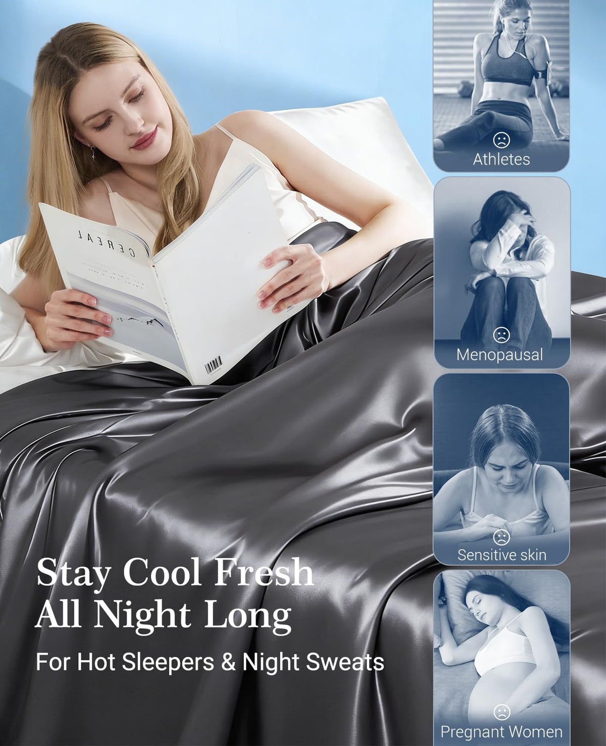 Elegear Cooling Comforter King Size, Double-Side Arc-Chill 3.0 Instant Cool Satin Comforter, Q-max>0.5, Silky Smooth Cooling Blanket for Hot Sleeper, Lightweight Luxury Summer Blanket, 108"x90", Gray