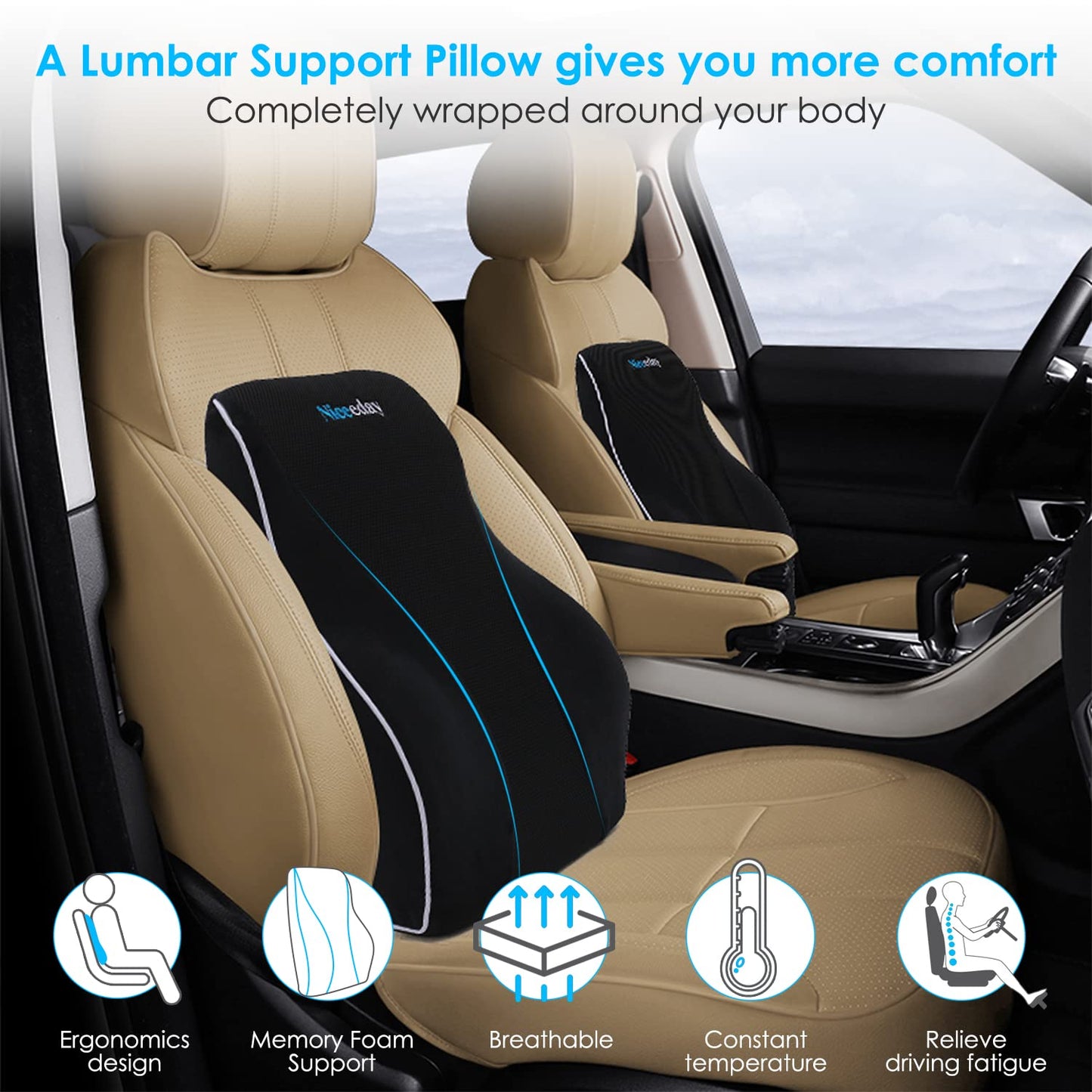 Lumbar Support Pillow for Office Chair Car Lumbar Pillow Lower Back Pain Relief Memory Foam Back Cushion with 3D Mesh Cover Gaming Chair Back Pillow Ergonomic Back Rest for Wheelchair Desk