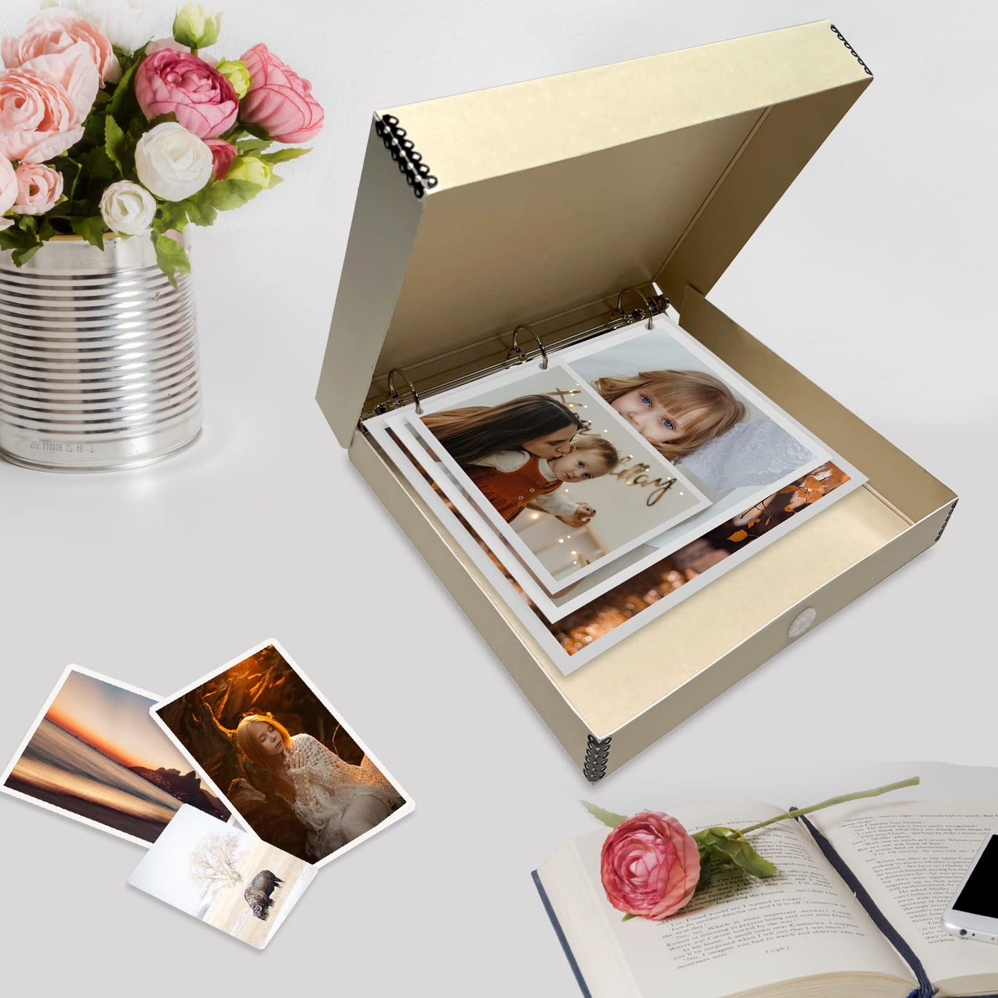 Lineco, Archival Tan 3-Ring Binder Preservation Album Box 12.25 x 11.25 x 2 Inch. Unique Design to Store, Preserve, Organize Photos, Art, Photography, Crafts Acid-Free