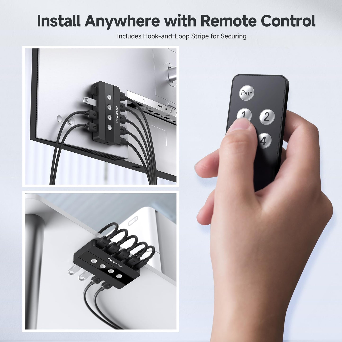 Cable Matters 4 Port USB 3.0 Switch Hub USB Sharing Switch for 4 Computers and USB Peripherals - Button or Wireless Remote Control Swapping - Includes a USB-C Adapter for USB-C and Thunderbolt 3