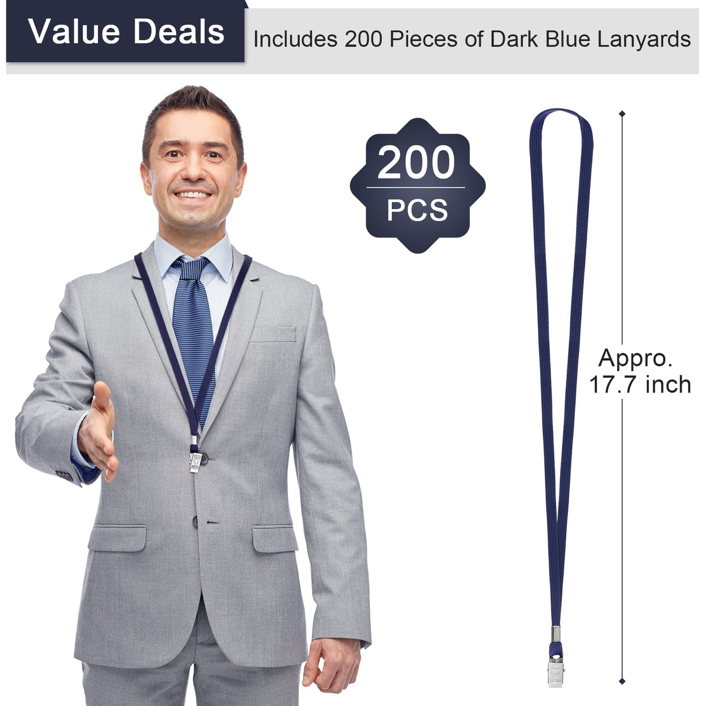 Marspark 200 Pcs Lanyard Bulk for ID Badges, Flat Neck Lanyard with Swivel Hook and Clip, Durable Accessory for ID Card Holders (Navy Blue)