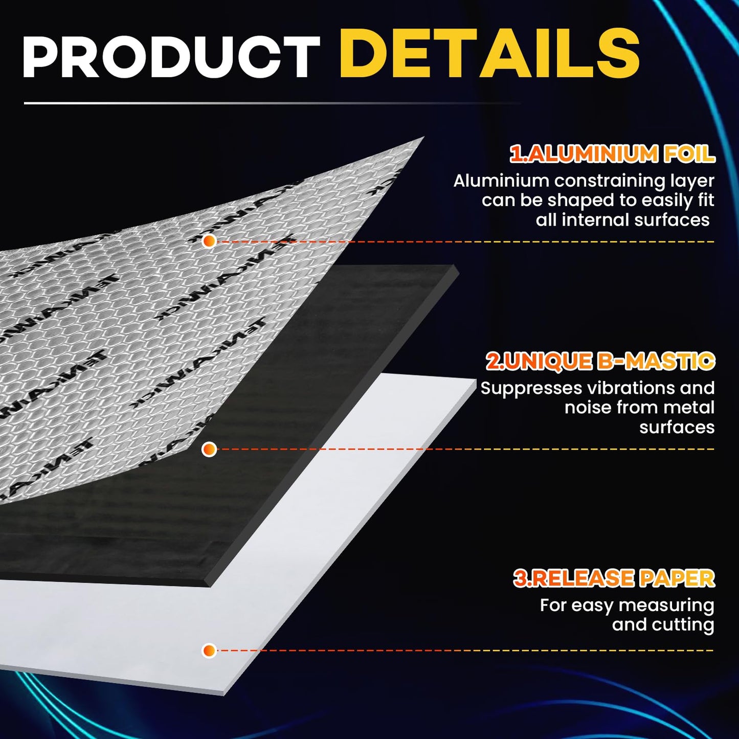 18 sqft (1.7 sqm) Car Sound Deadening Mat 80 mil , 34 Pack Sound Deadener for Vehicles , Butyl Automotive Sound Deadener, Audio Noise Insulation and dampening Mat