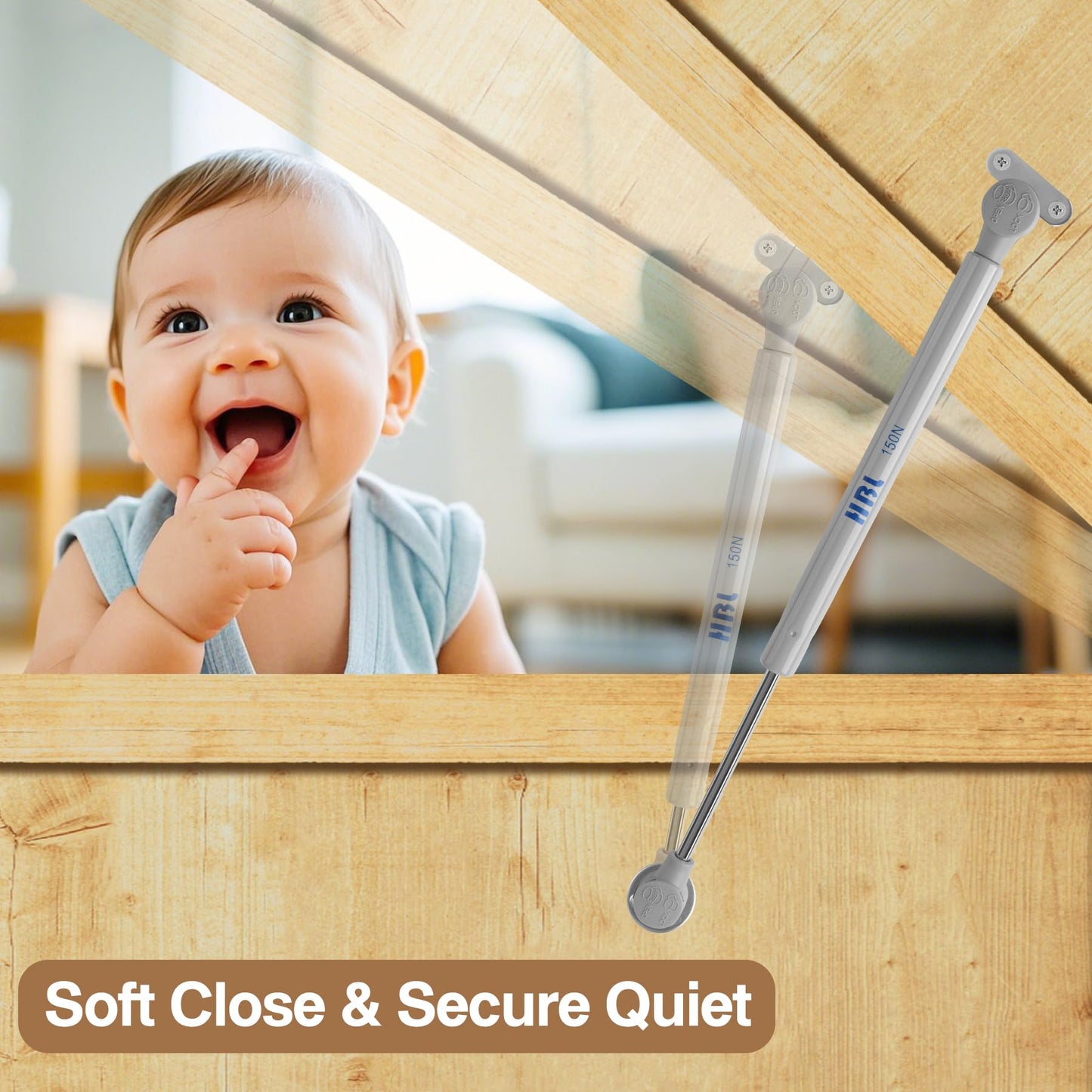 2 Pack Soft Close Toy Box Hinges for Heavy Curved, Round, Arched and Flat Lids - HBL' 150N Gas Strut Spring Hinges Safety Hinges to Slow Close, Also Works for Flat Lids.
